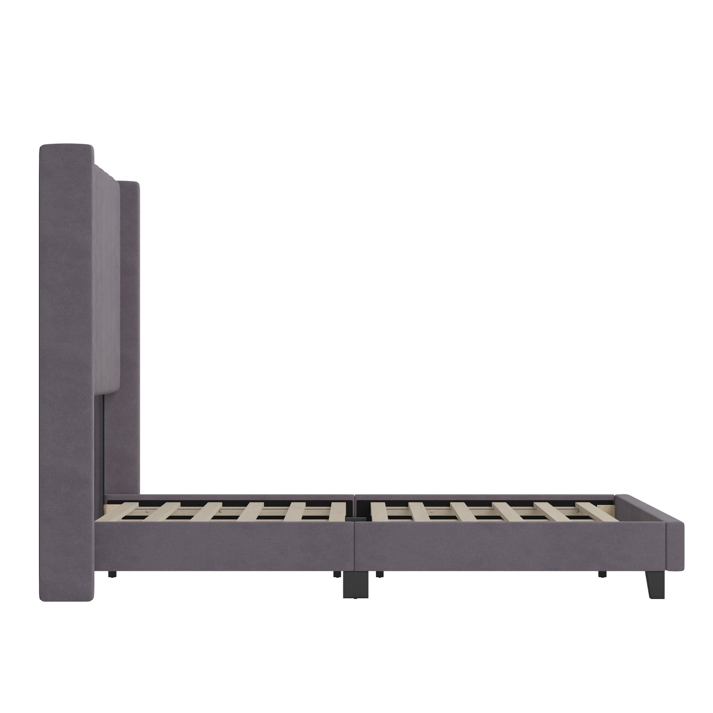 Bianca Full Upholstered Platform Bed with Vertical Stitched Wingback Headboard, Slatted Mattress Foundation, No Box Spring Needed, Gray Velvet Gray Velvet