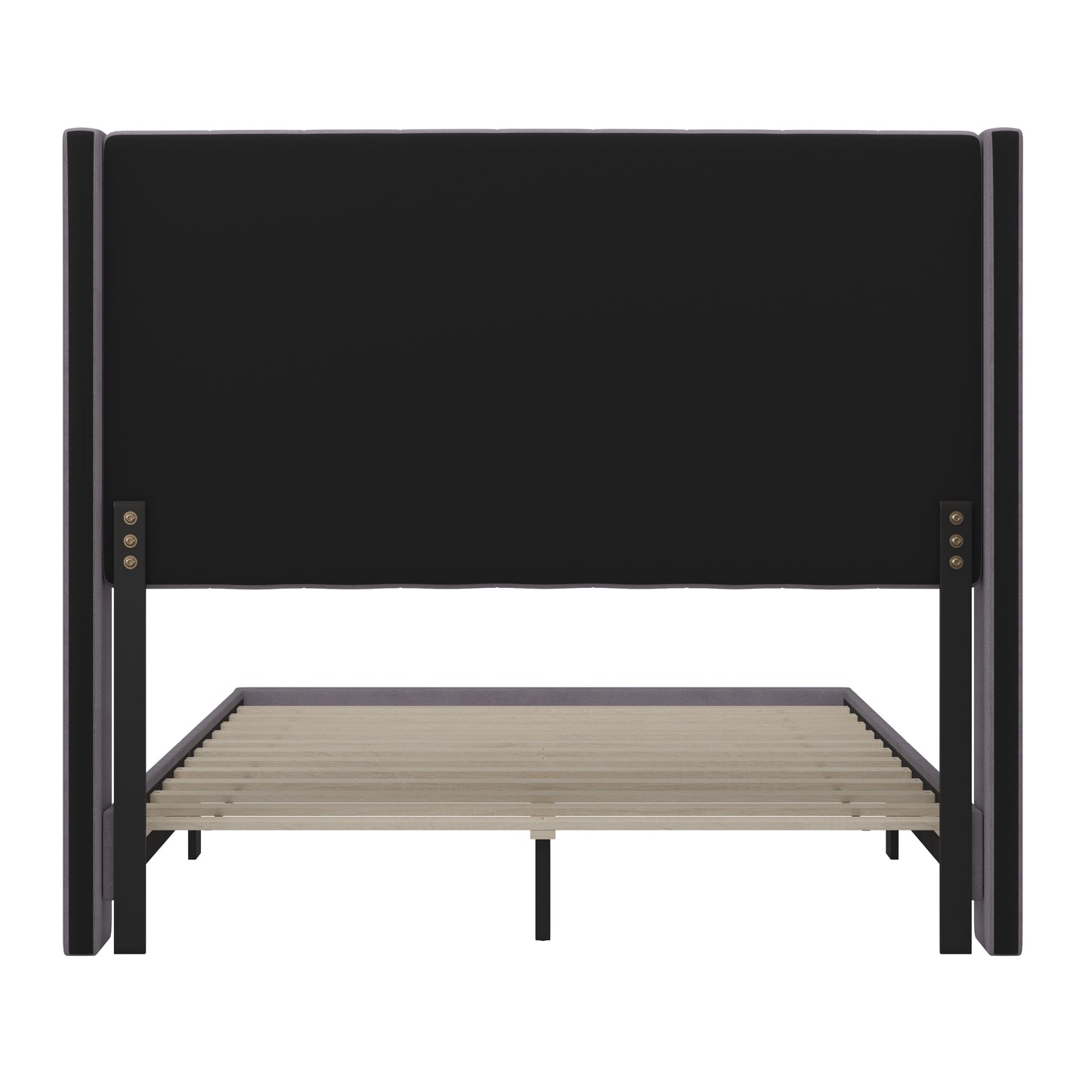 Bianca Full Upholstered Platform Bed with Vertical Stitched Wingback Headboard, Slatted Mattress Foundation, No Box Spring Needed, Gray Velvet Gray Velvet