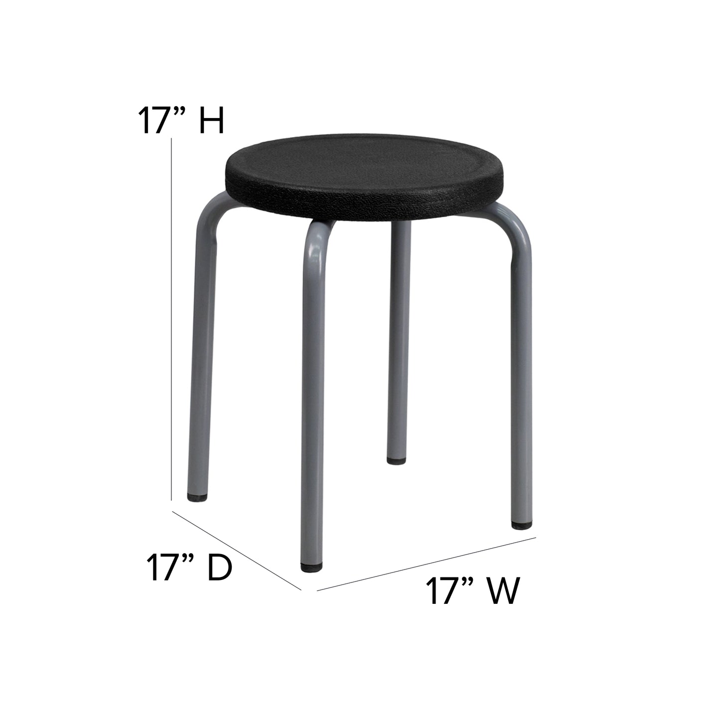 Remington Stackable Stool with Black Seat and Silver Powder Coated Frame Black