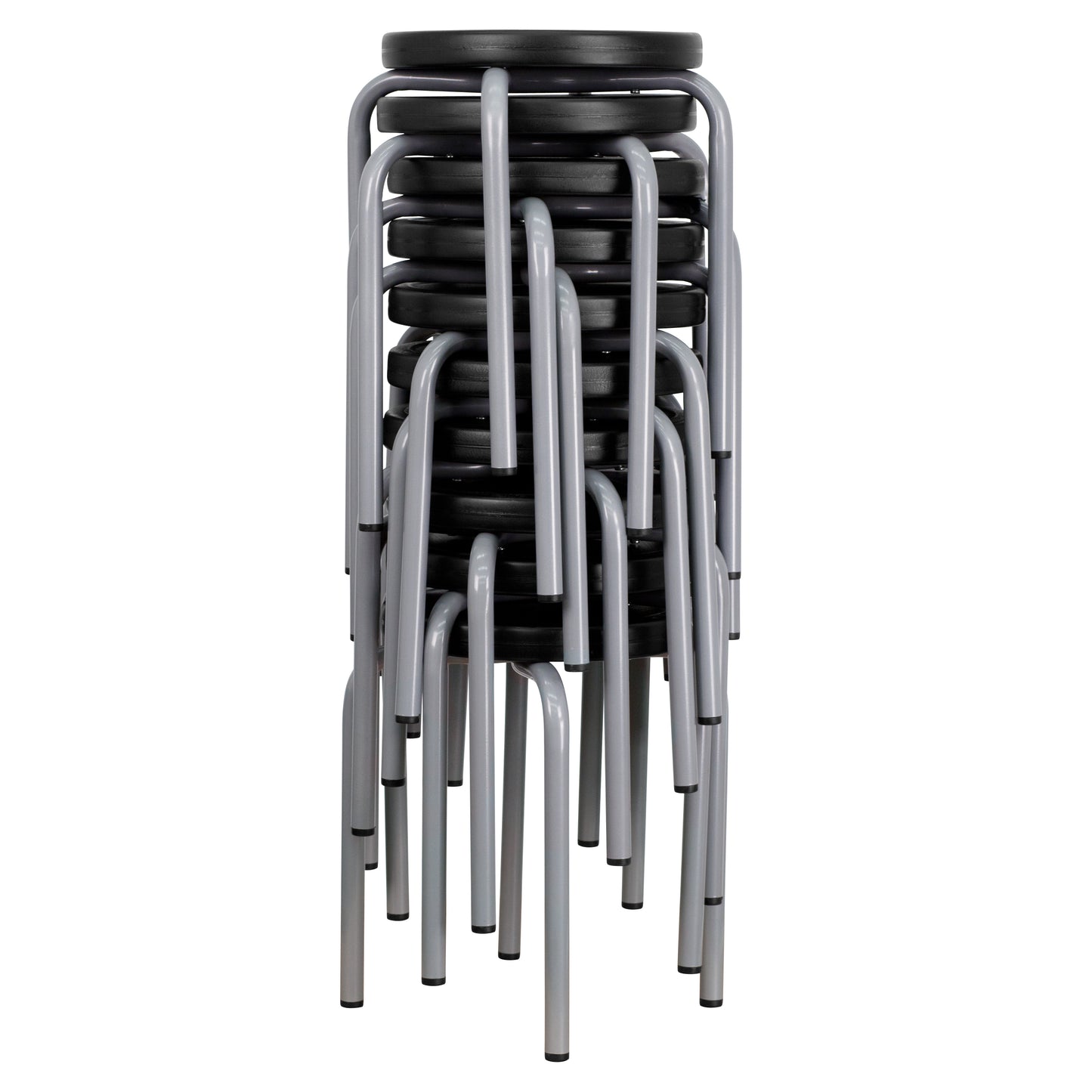 Remington Stackable Stool with Black Seat and Silver Powder Coated Frame Black