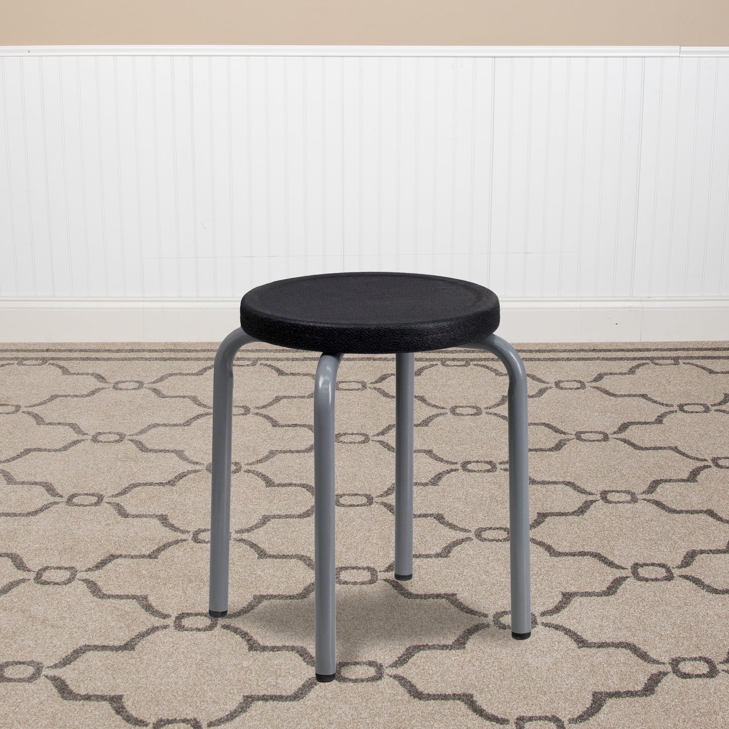 Remington Stackable Stool with Black Seat and Silver Powder Coated Frame Black