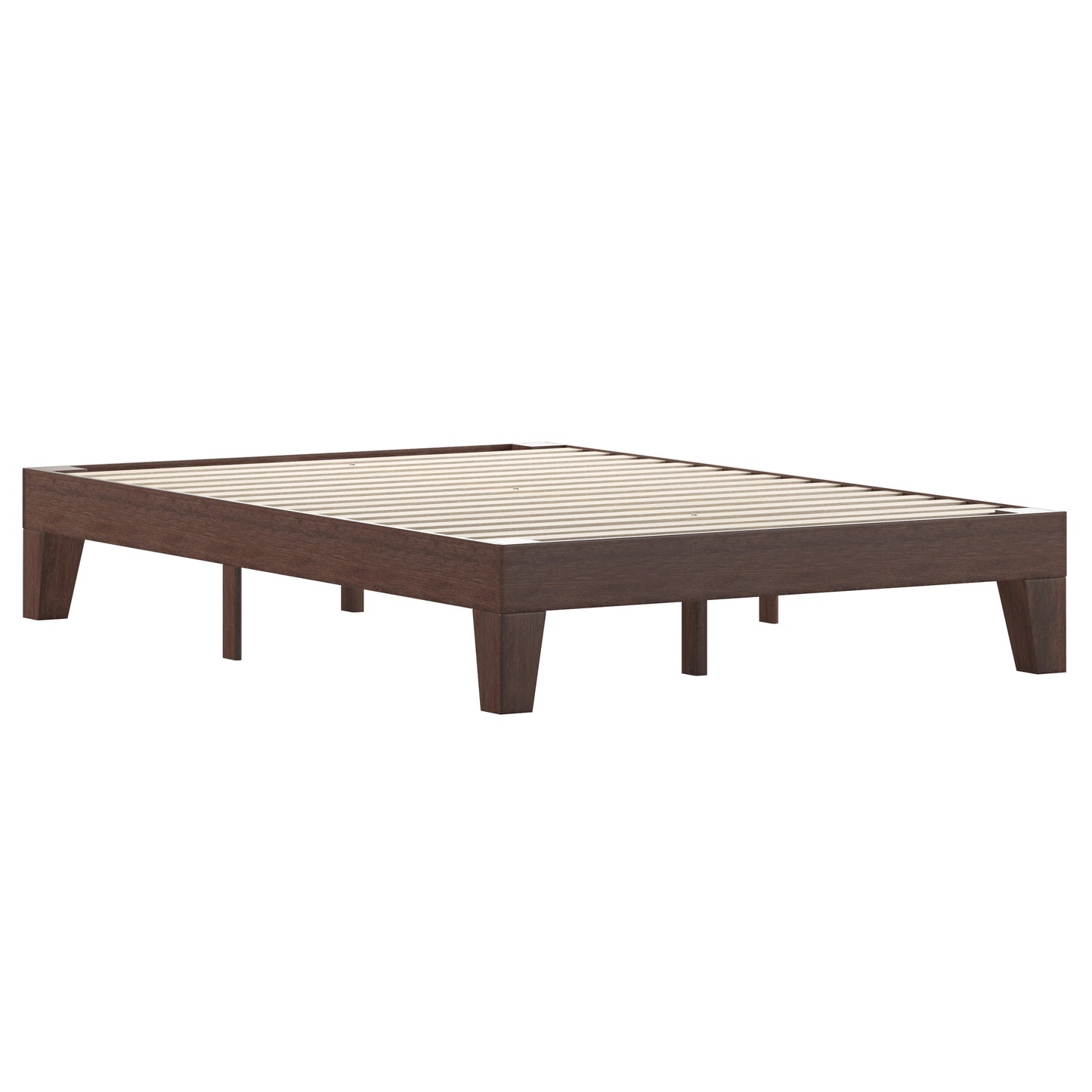 Evelyn Walnut Finish Wood Full Platform Bed with Wooden Support Slats, No Box Spring Required Walnut