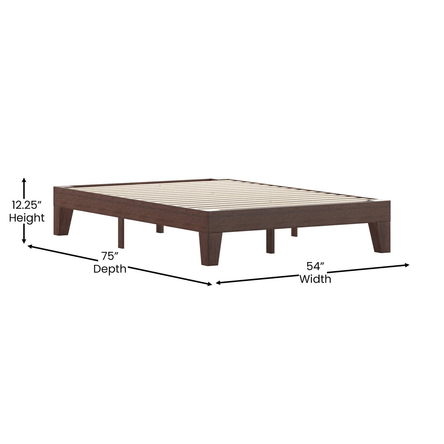 Evelyn Walnut Finish Wood Full Platform Bed with Wooden Support Slats, No Box Spring Required Walnut