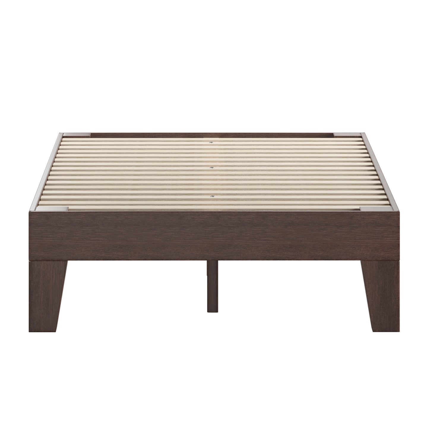 Evelyn Walnut Finish Wood Full Platform Bed with Wooden Support Slats, No Box Spring Required Walnut