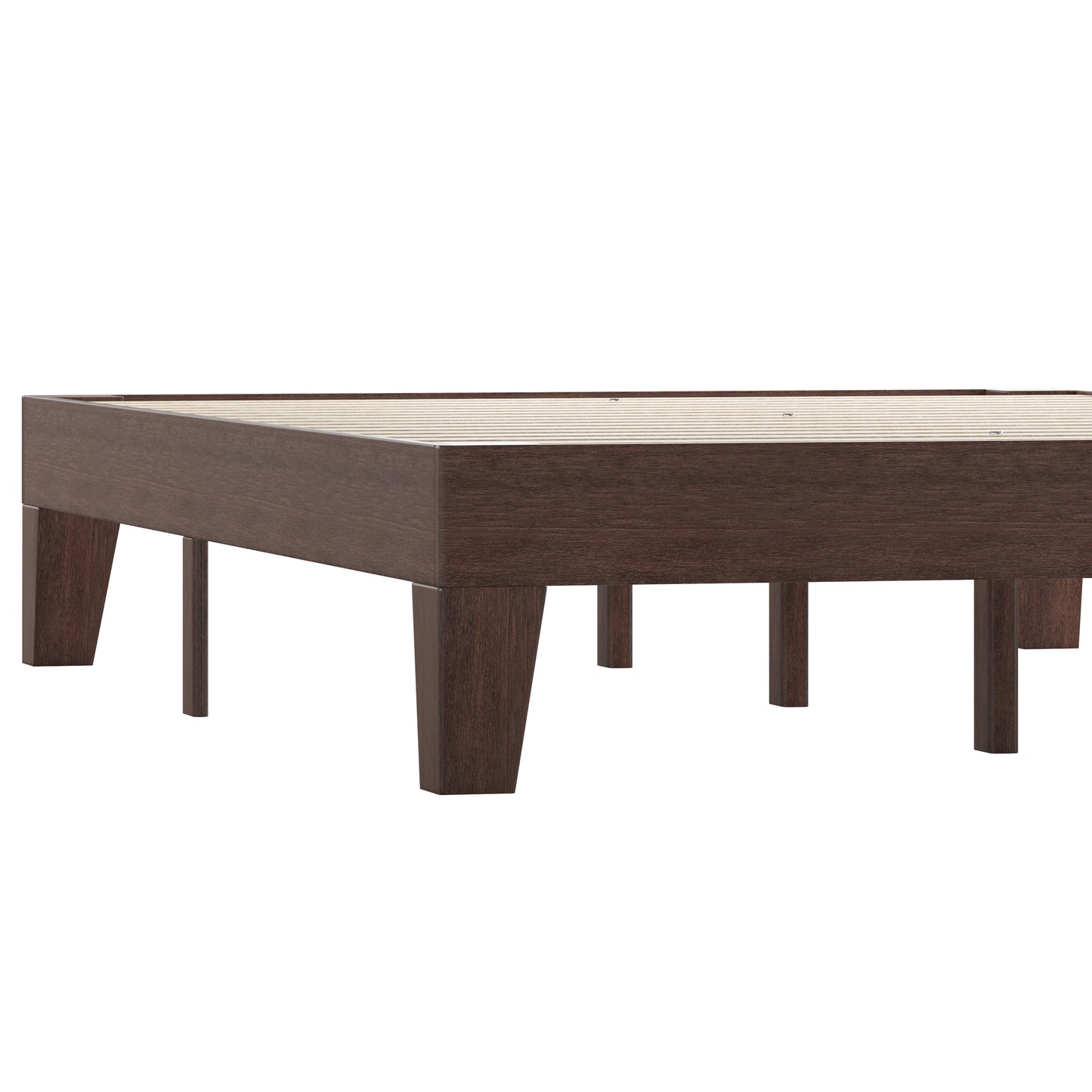 Evelyn Walnut Finish Wood Full Platform Bed with Wooden Support Slats, No Box Spring Required Walnut