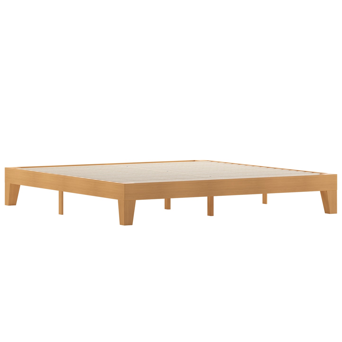 Evelyn Natural Pine Finish Wood King Platform Bed with Wooden Support Slats, No Box Spring Required Natural