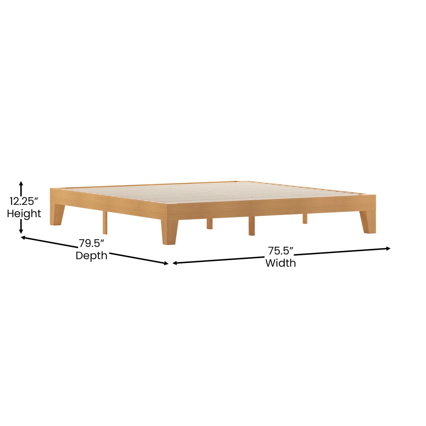 Evelyn Natural Pine Finish Wood King Platform Bed with Wooden Support Slats, No Box Spring Required Natural