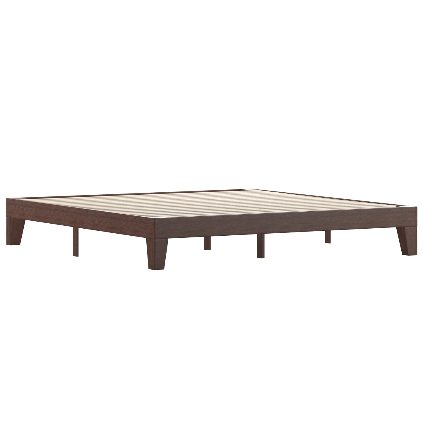 Evelyn Walnut Finish Wood King Platform Bed with Wooden Support Slats, No Box Spring Required Walnut