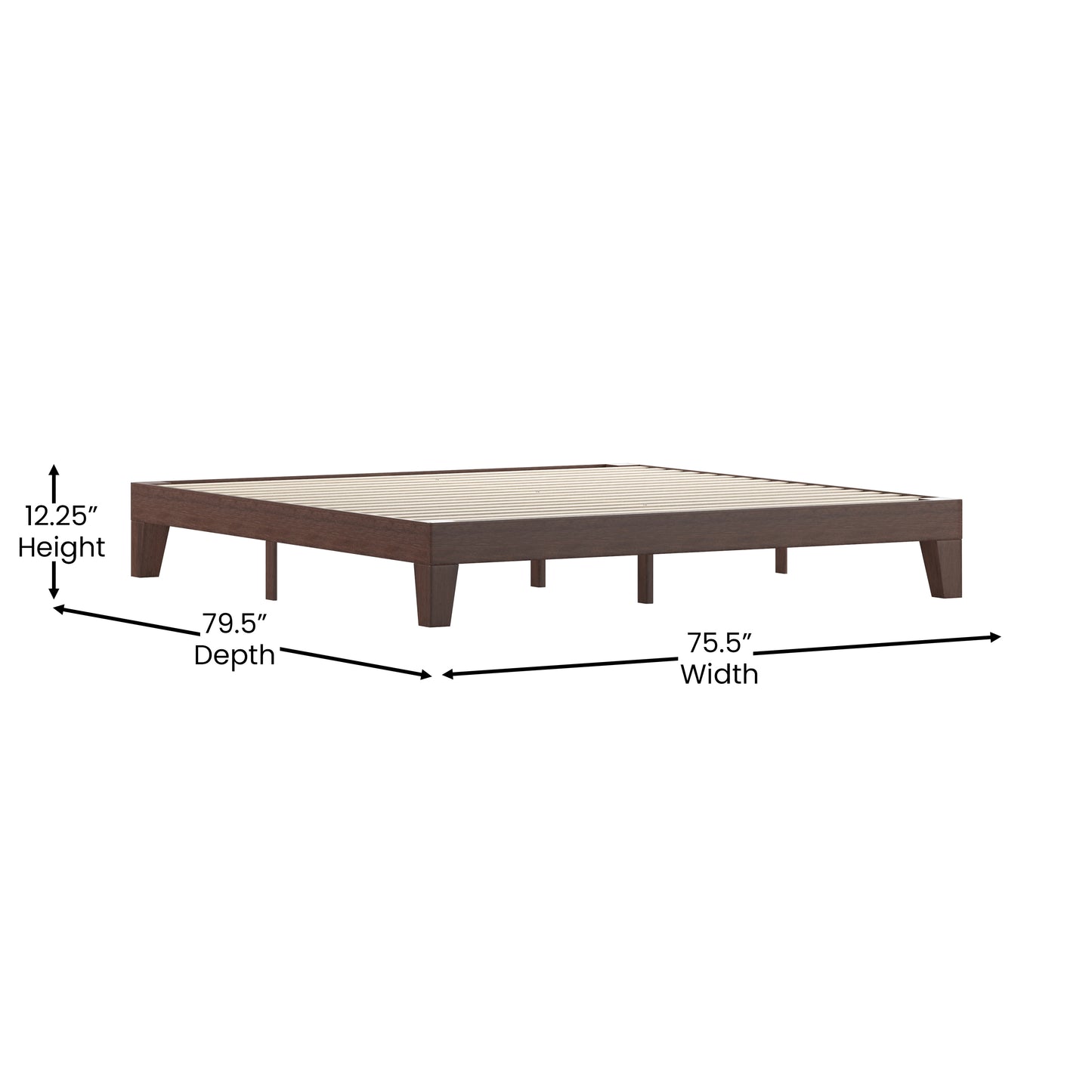 Evelyn Walnut Finish Wood King Platform Bed with Wooden Support Slats, No Box Spring Required Walnut