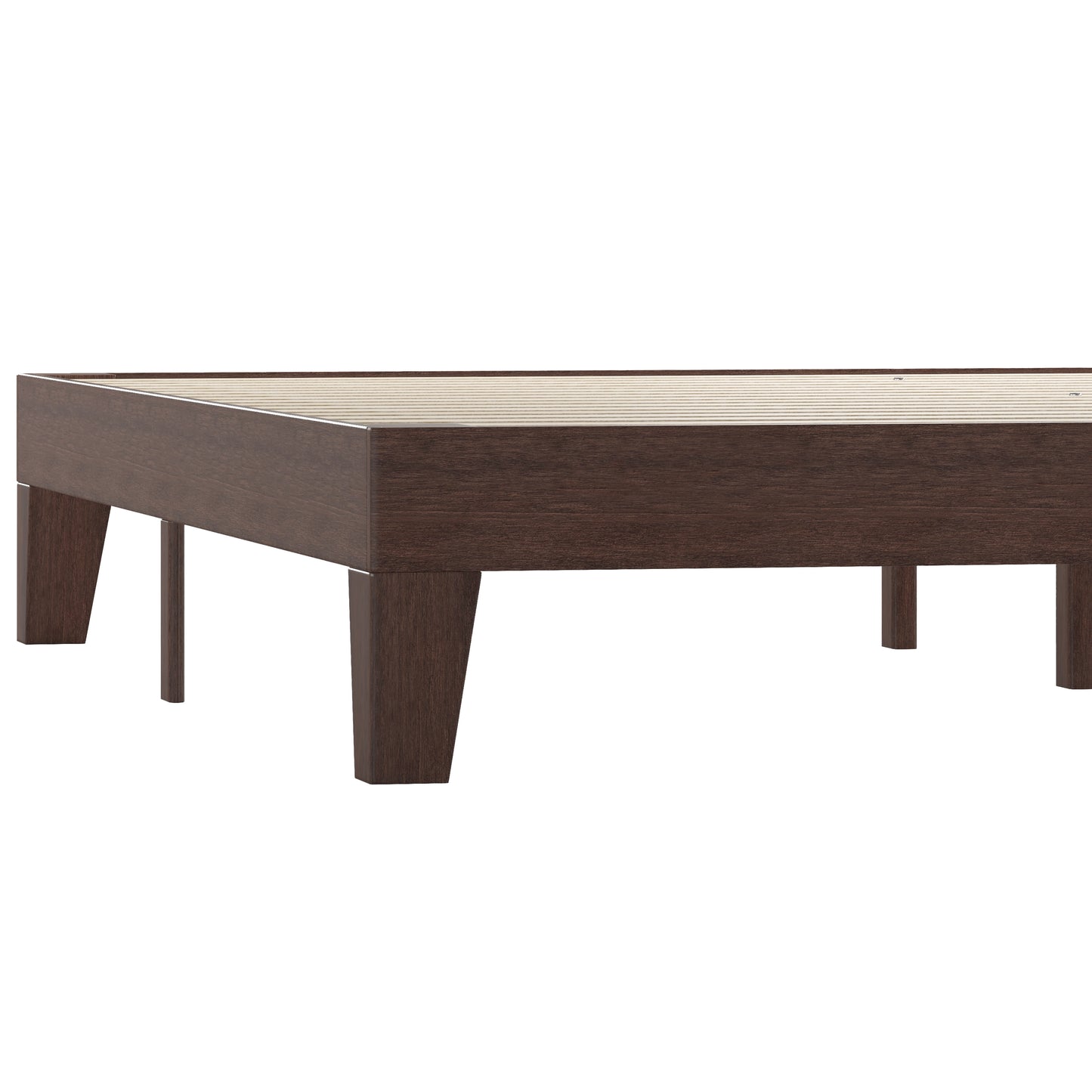 Evelyn Walnut Finish Wood King Platform Bed with Wooden Support Slats, No Box Spring Required Walnut