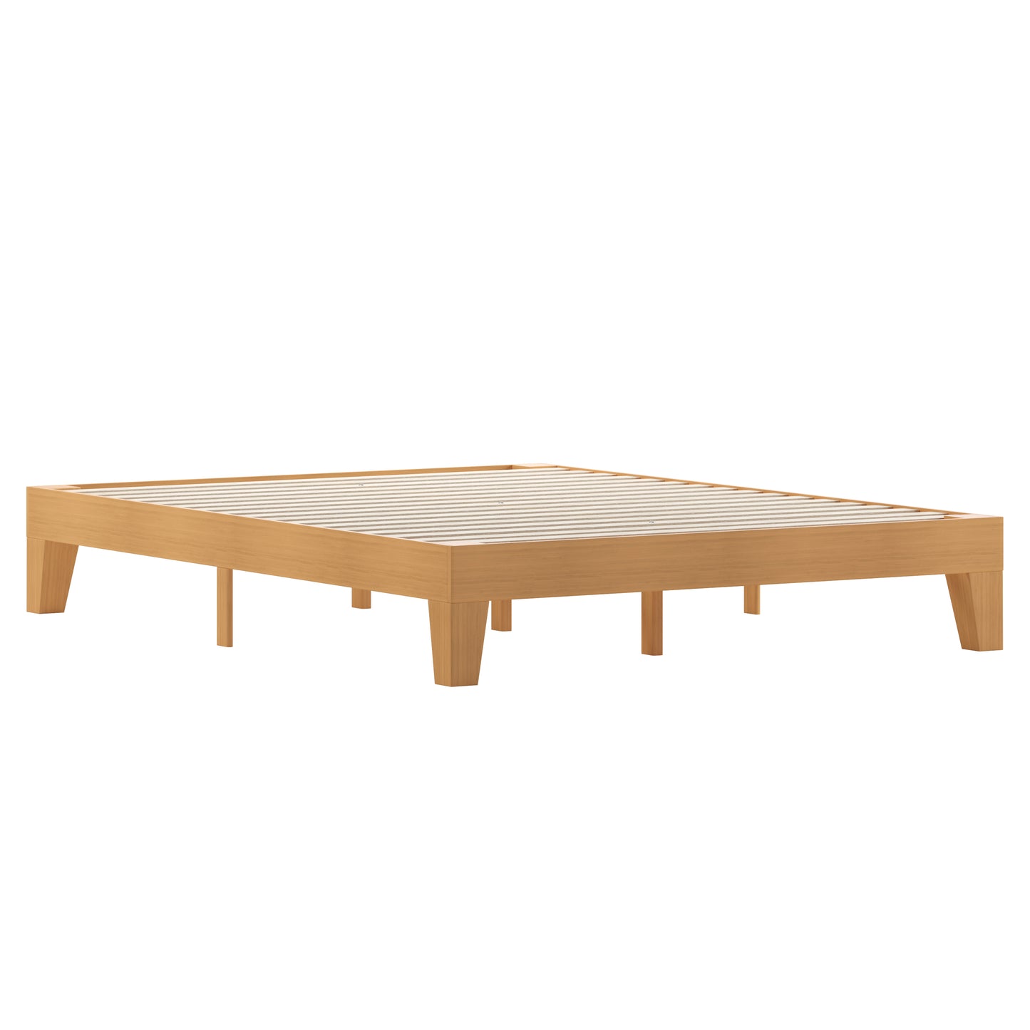 Evelyn Natural Pine Finish Wood Queen Platform Bed with Wooden Support Slats, No Box Spring Required Natural