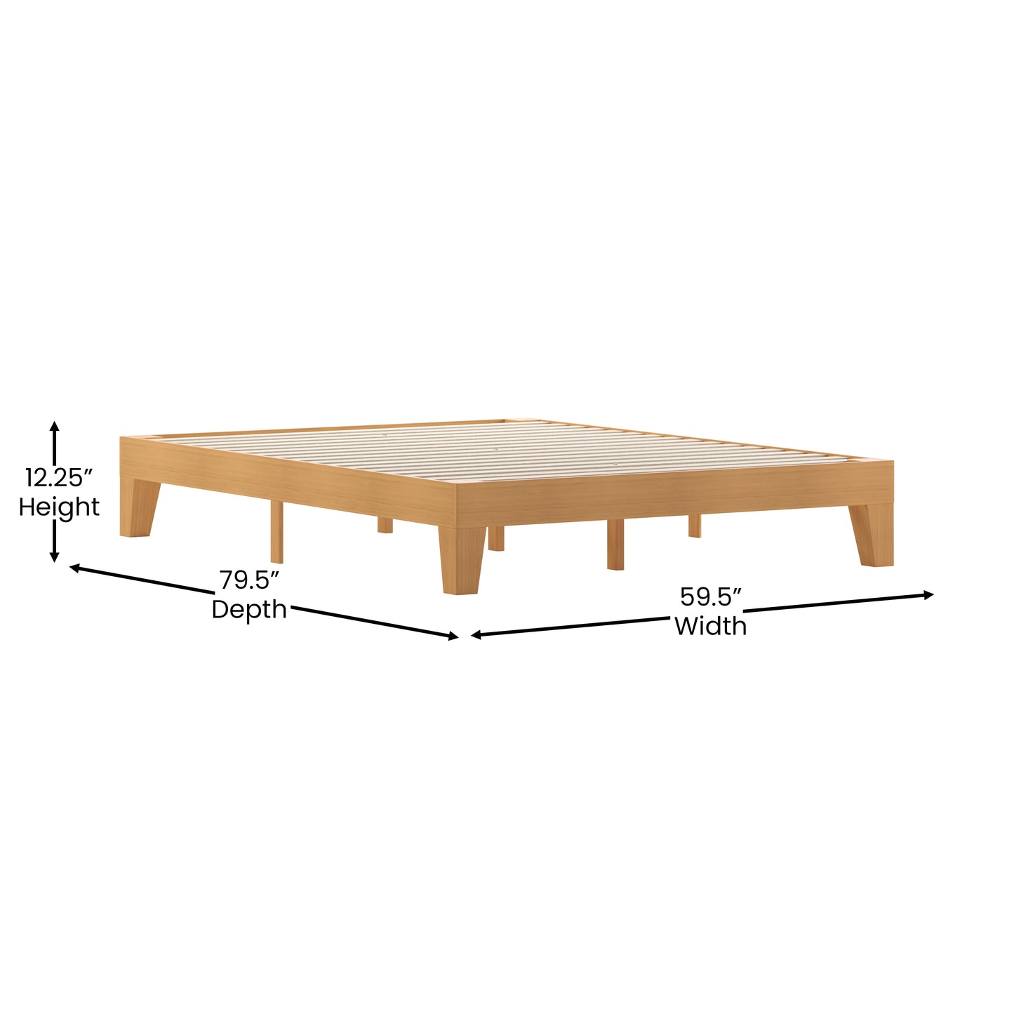 Evelyn Natural Pine Finish Wood Queen Platform Bed with Wooden Support Slats, No Box Spring Required Natural