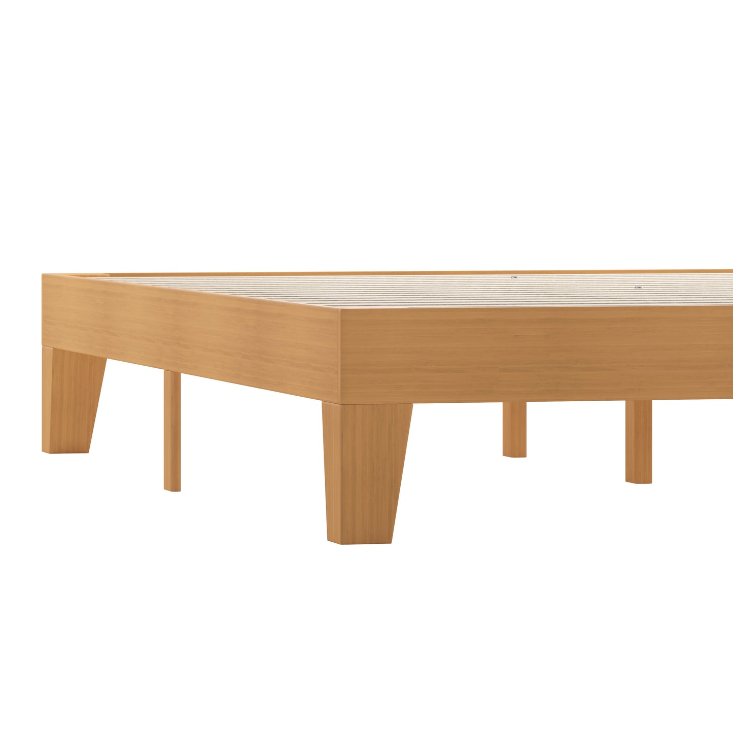 Evelyn Natural Pine Finish Wood Queen Platform Bed with Wooden Support Slats, No Box Spring Required Natural