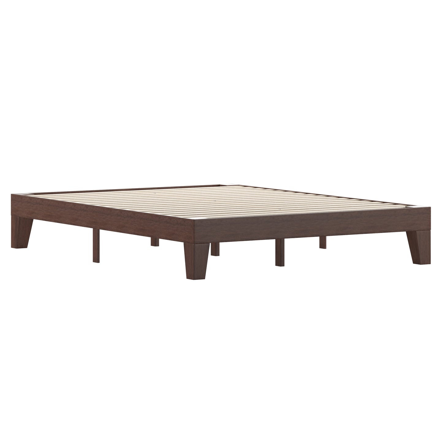Evelyn Walnut Finish Wood Queen Platform Bed with Wooden Support Slats, No Box Spring Required Walnut