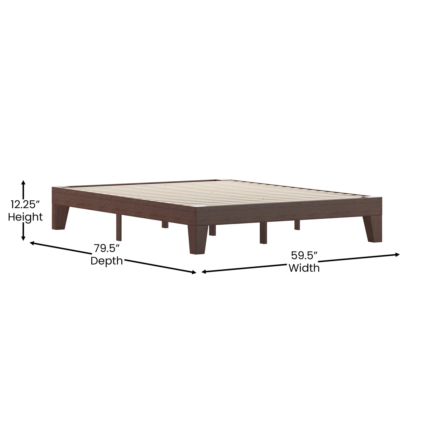 Evelyn Walnut Finish Wood Queen Platform Bed with Wooden Support Slats, No Box Spring Required Walnut