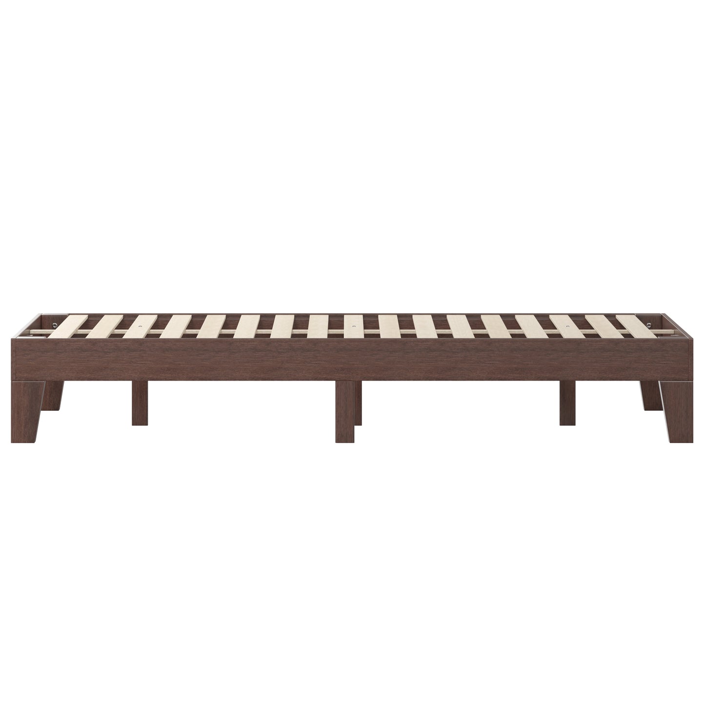 Evelyn Walnut Finish Wood Queen Platform Bed with Wooden Support Slats, No Box Spring Required Walnut