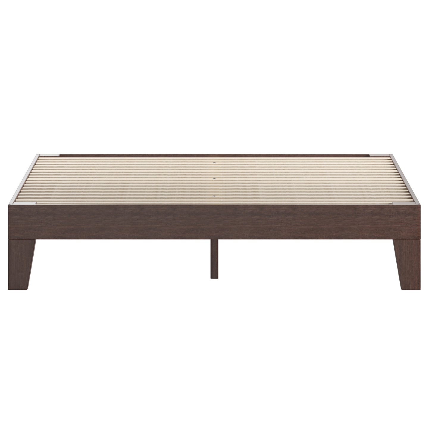 Evelyn Walnut Finish Wood Queen Platform Bed with Wooden Support Slats, No Box Spring Required Walnut