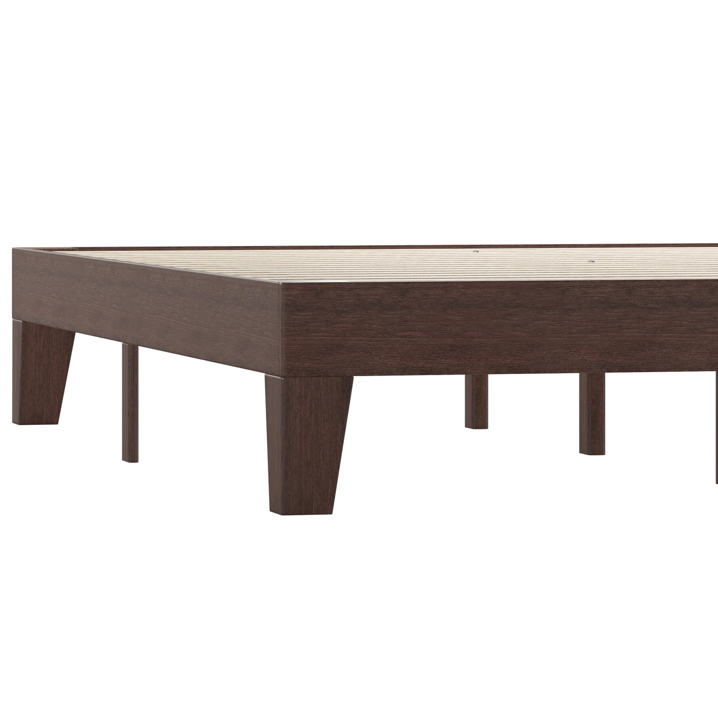 Evelyn Walnut Finish Wood Queen Platform Bed with Wooden Support Slats, No Box Spring Required Walnut