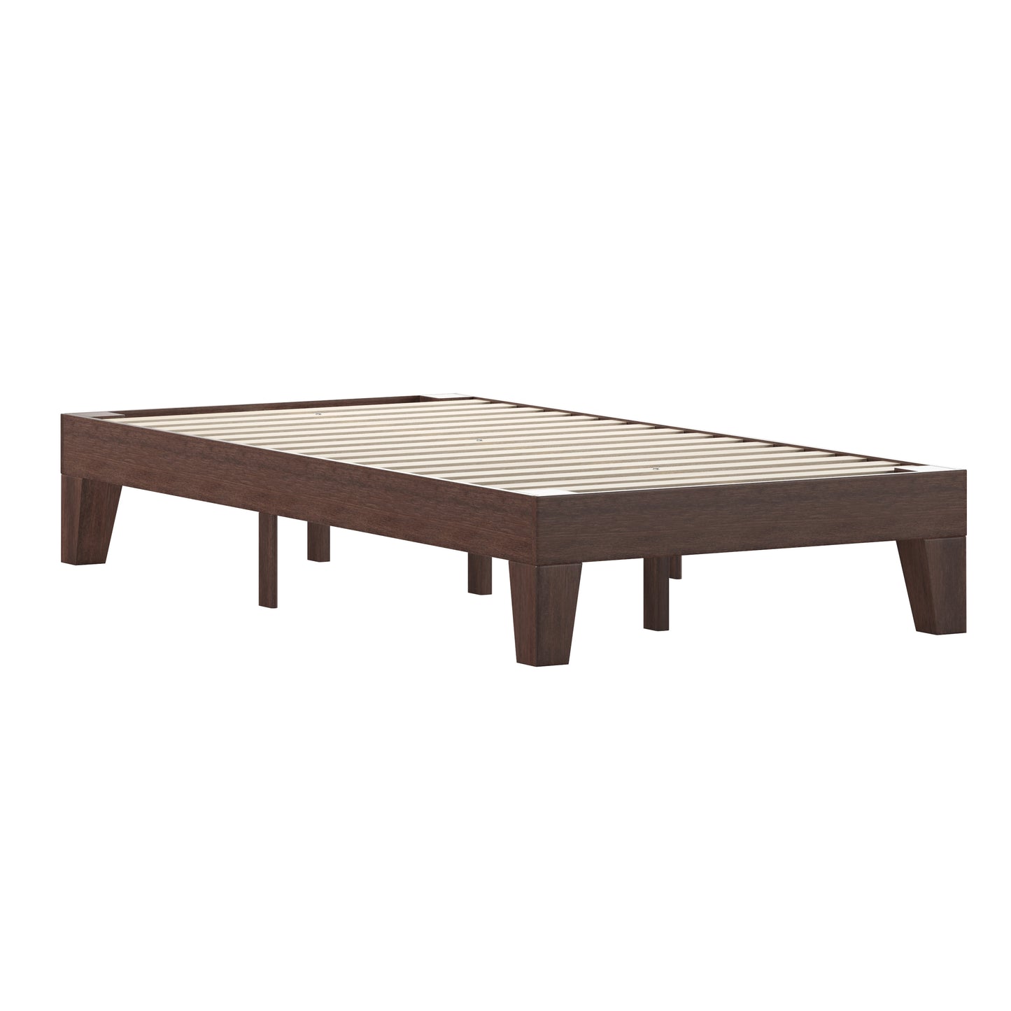Evelyn Walnut Finish Wood Twin Platform Bed with Wooden Support Slats, No Box Spring Required Walnut