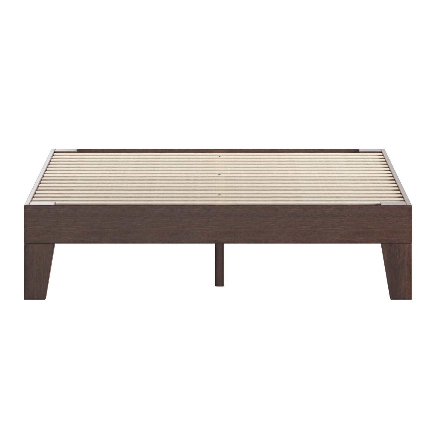 Evelyn Walnut Finish Wood Twin Platform Bed with Wooden Support Slats, No Box Spring Required Walnut