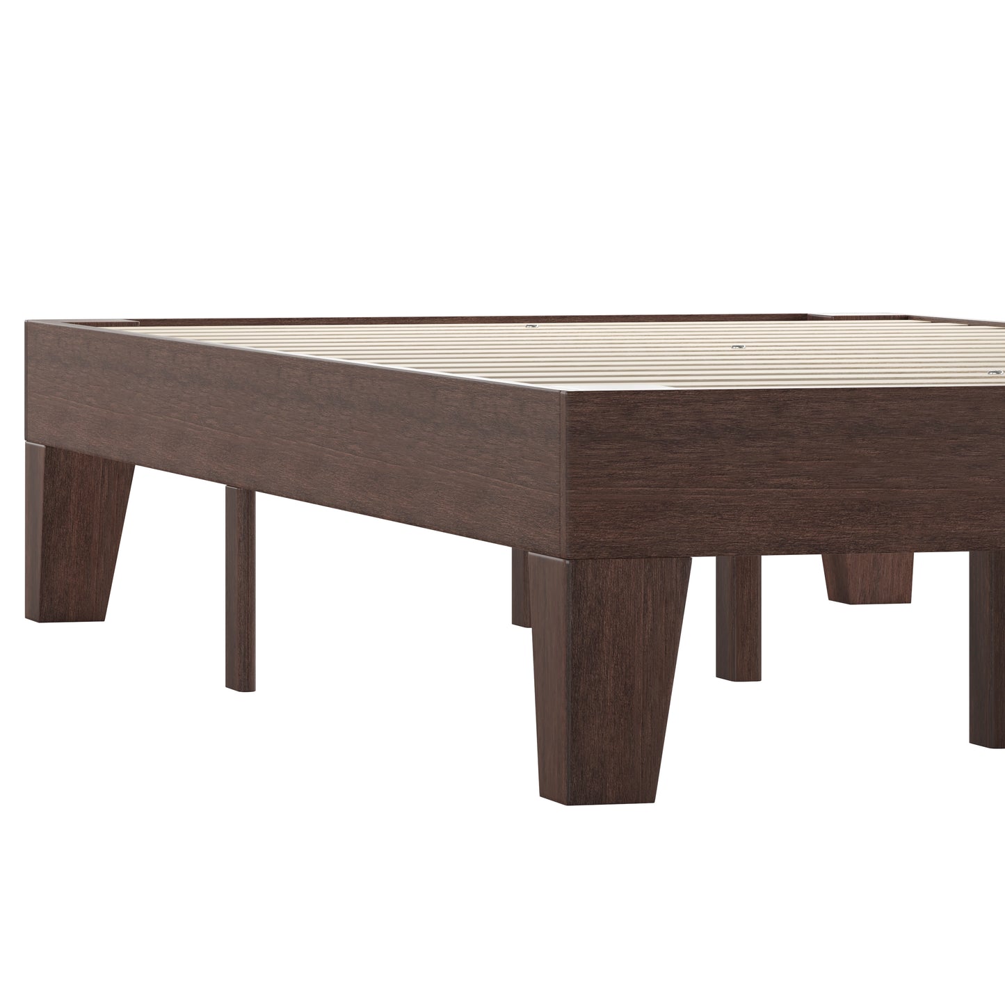 Evelyn Walnut Finish Wood Twin Platform Bed with Wooden Support Slats, No Box Spring Required Walnut