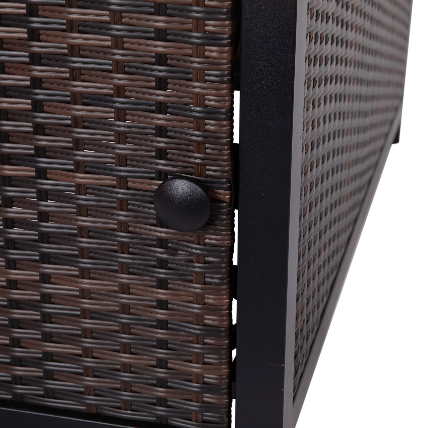 Olympia 45" x 25" Outdoor Propane Gas 50,000 BTU Fire Pit Table with Stainless Steel Tabletop, Lid, Glass Beads, Wicker Base-Espresso/Black Espresso/Black