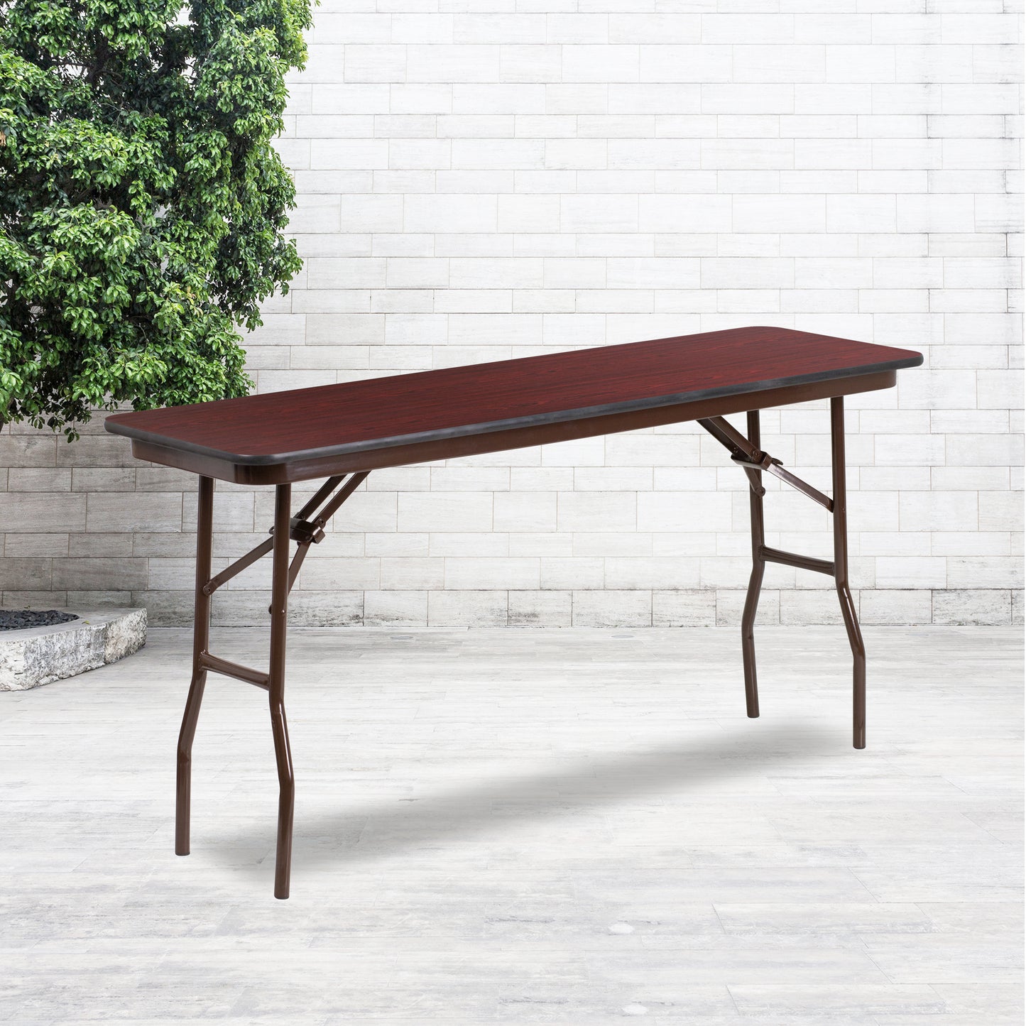 Frankie 5-Foot Mahogany Melamine Laminate Folding Training Table Mahogany