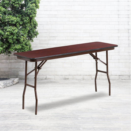Frankie 5-Foot Mahogany Melamine Laminate Folding Training Table Mahogany