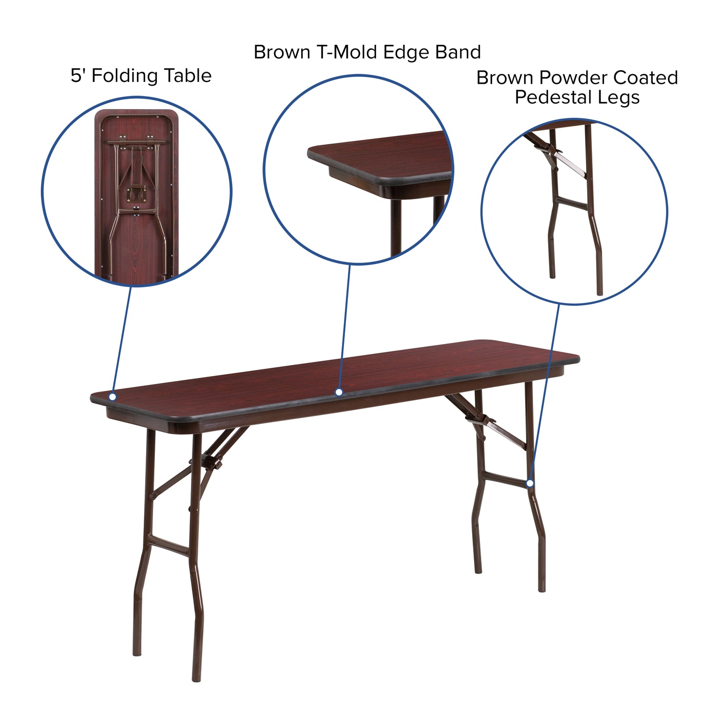 Frankie 5-Foot Mahogany Melamine Laminate Folding Training Table Mahogany