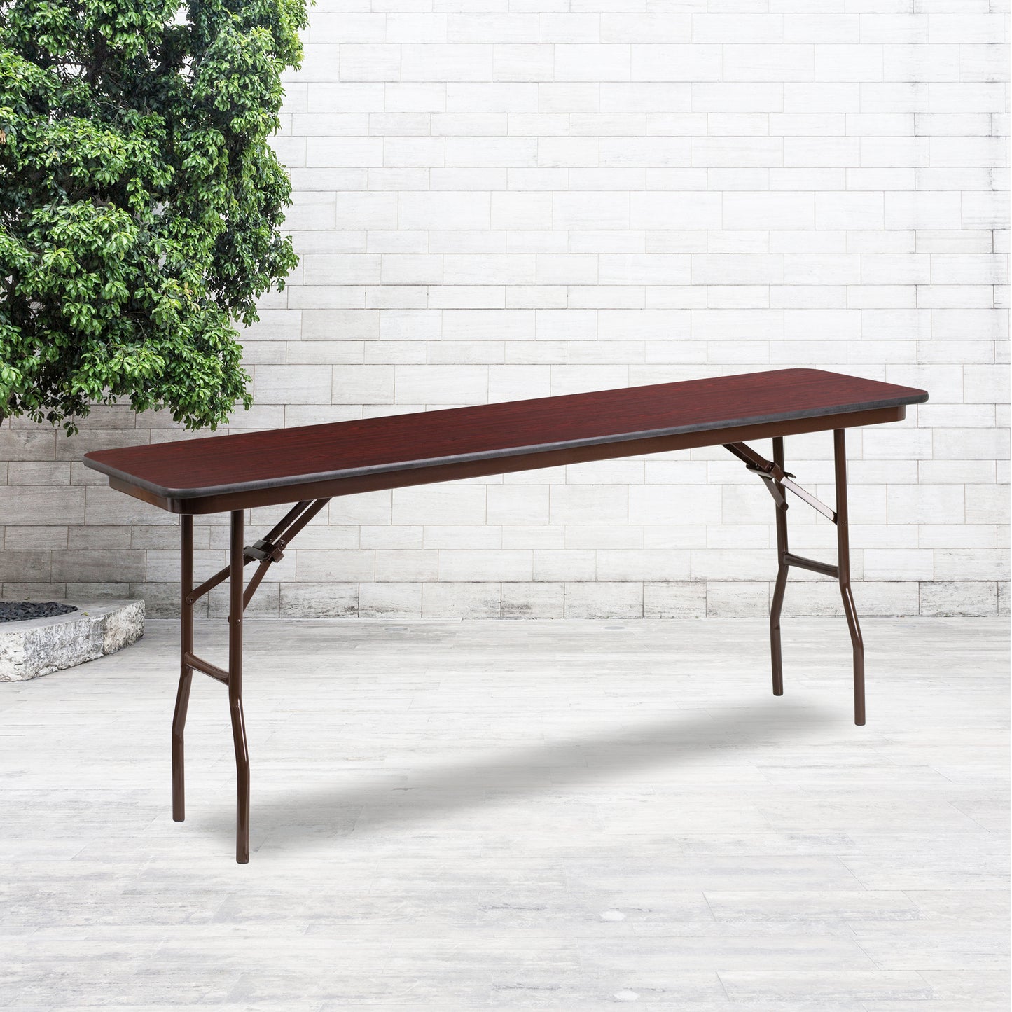 Frankie 6-Foot Mahogany Melamine Laminate Folding Training Table Mahogany YT-1872-MEL-WAL-GG