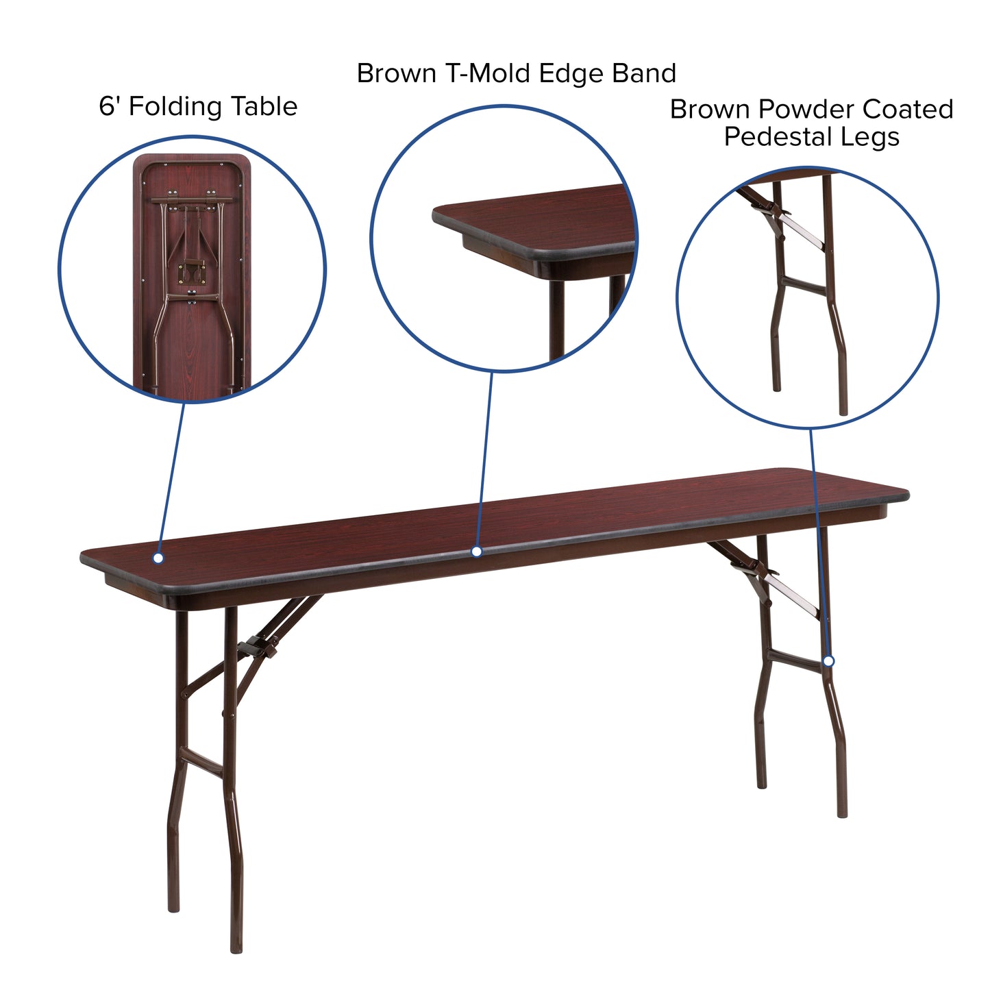 Frankie 6-Foot Mahogany Melamine Laminate Folding Training Table Mahogany YT-1872-MEL-WAL-GG