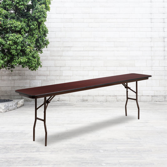 Frankie 8-Foot Mahogany Melamine Laminate Folding Training Table Mahogany