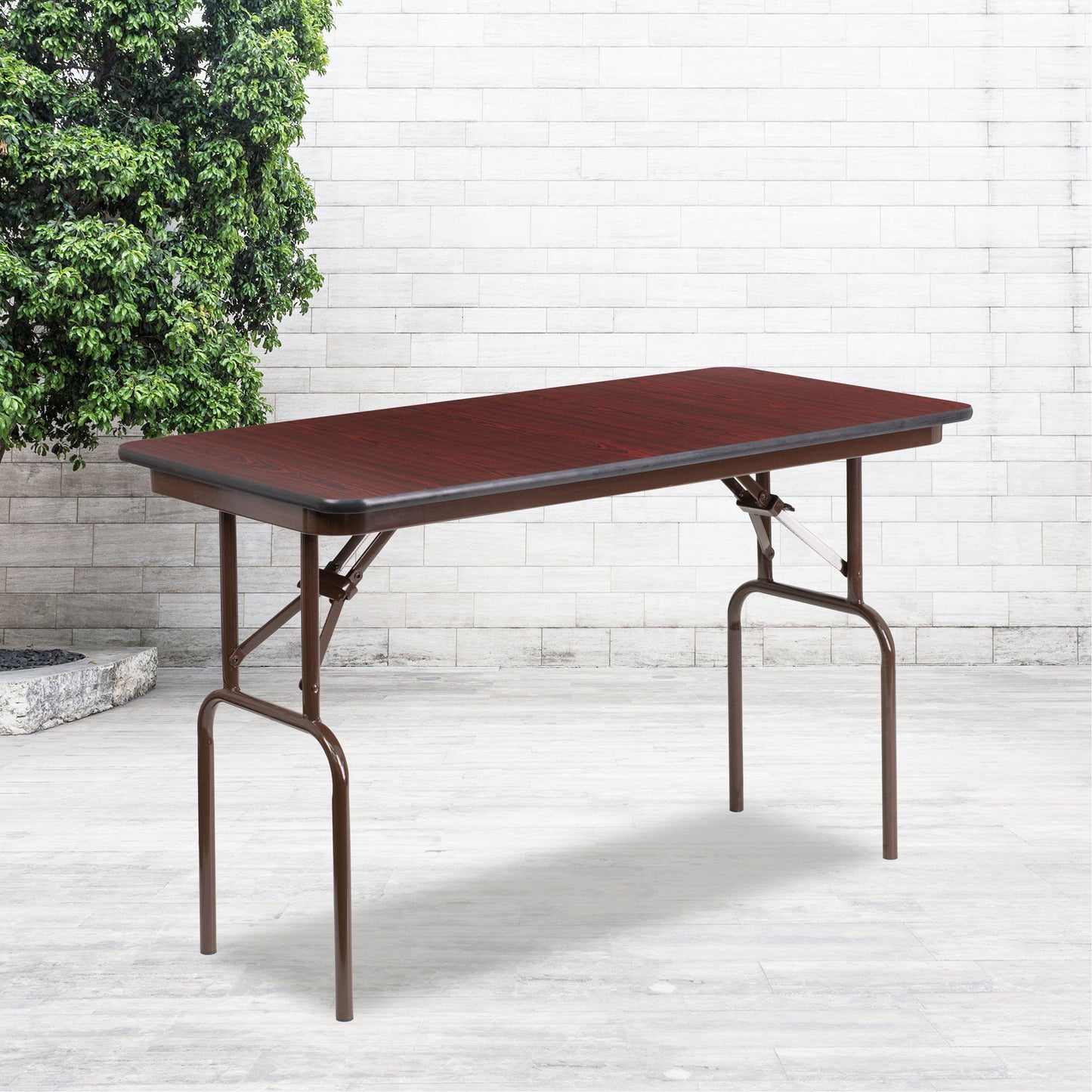 Frankie 4-Foot Mahogany Melamine Laminate Folding Banquet Table Mahogany YT-2448-MEL-WAL-GG
