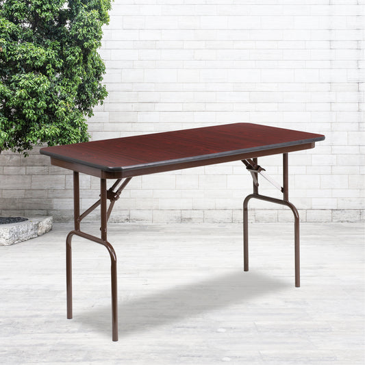 Frankie 4-Foot Mahogany Melamine Laminate Folding Banquet Table Mahogany