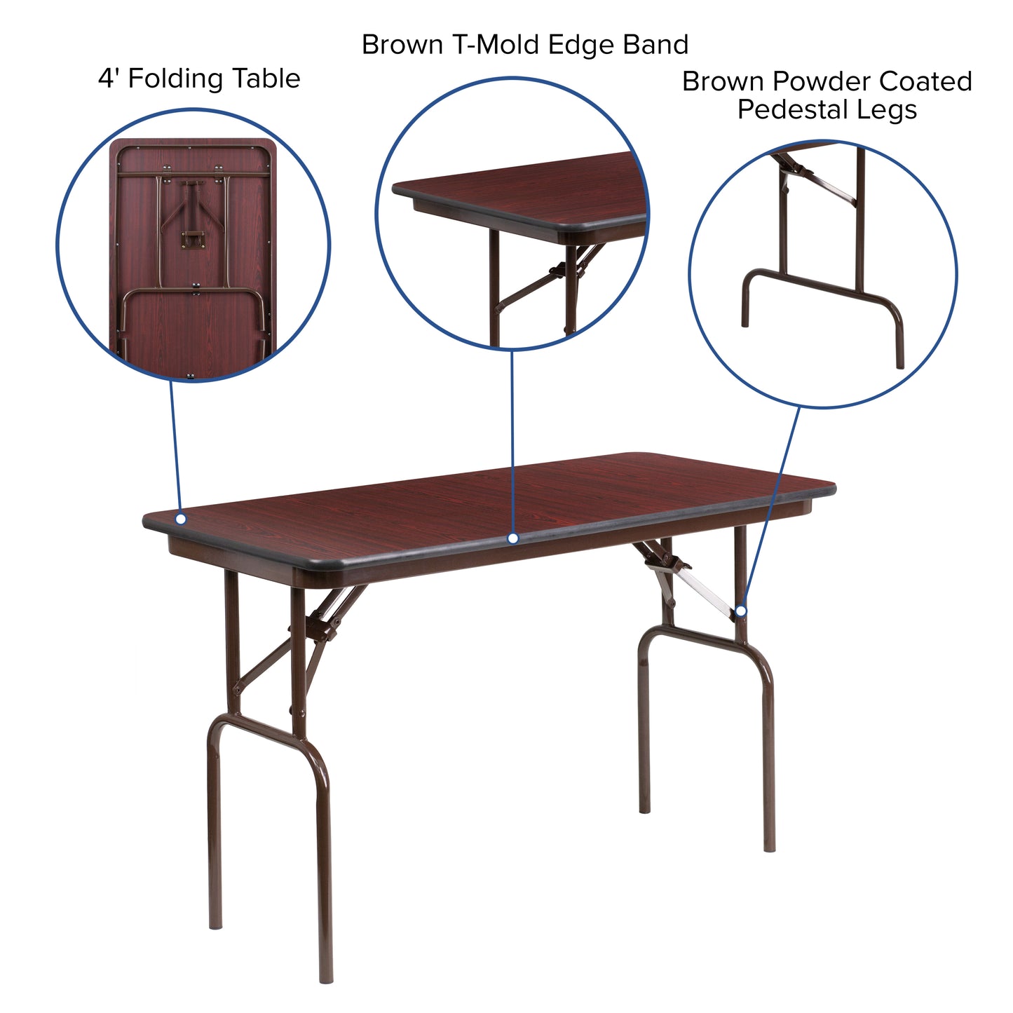 Frankie 4-Foot Mahogany Melamine Laminate Folding Banquet Table Mahogany YT-2448-MEL-WAL-GG