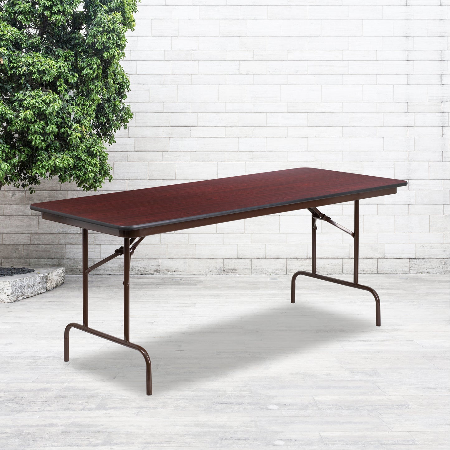 Floyd 6-Foot High Pressure Mahogany Laminate Folding Banquet Table Mahogany