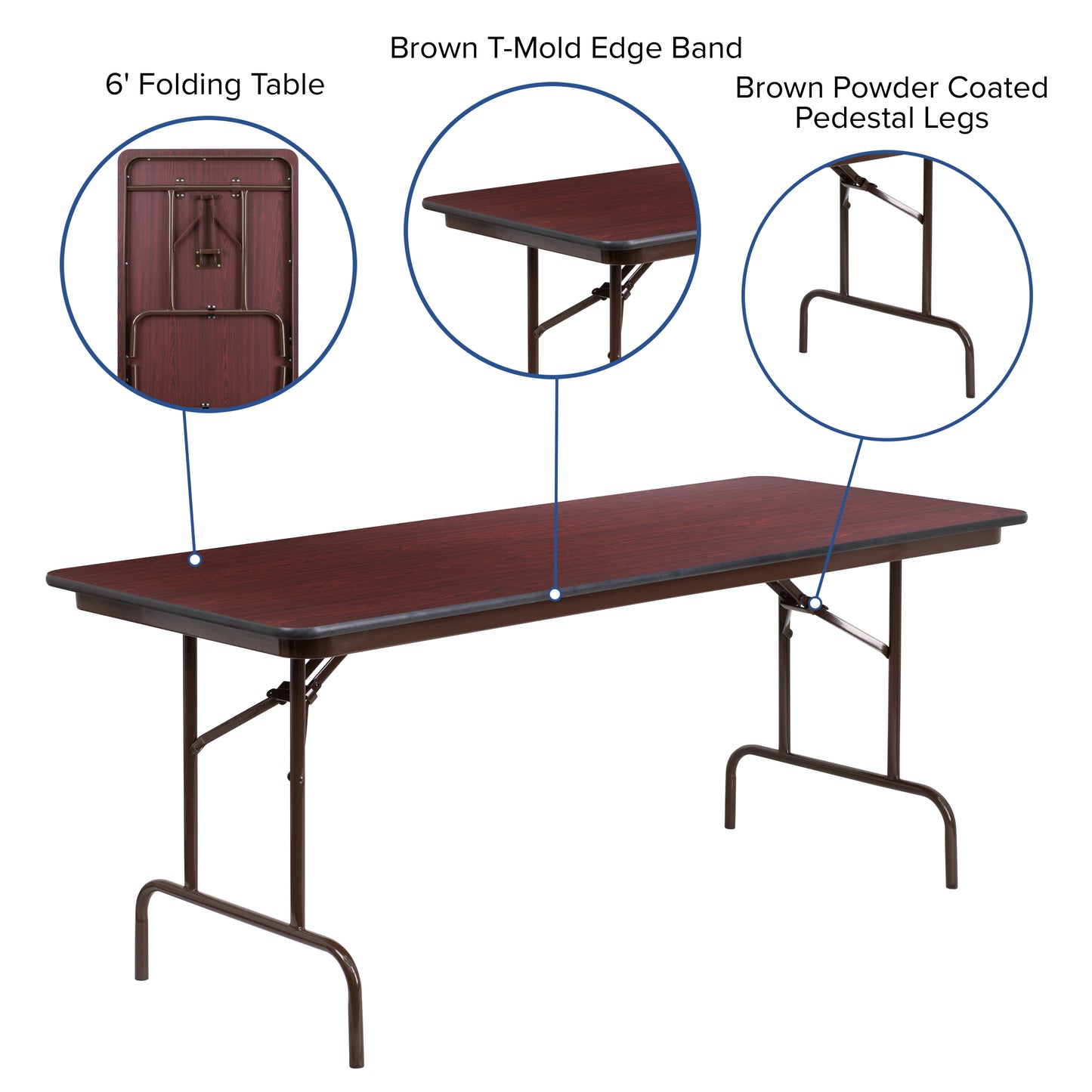 Floyd 6-Foot High Pressure Mahogany Laminate Folding Banquet Table Mahogany
