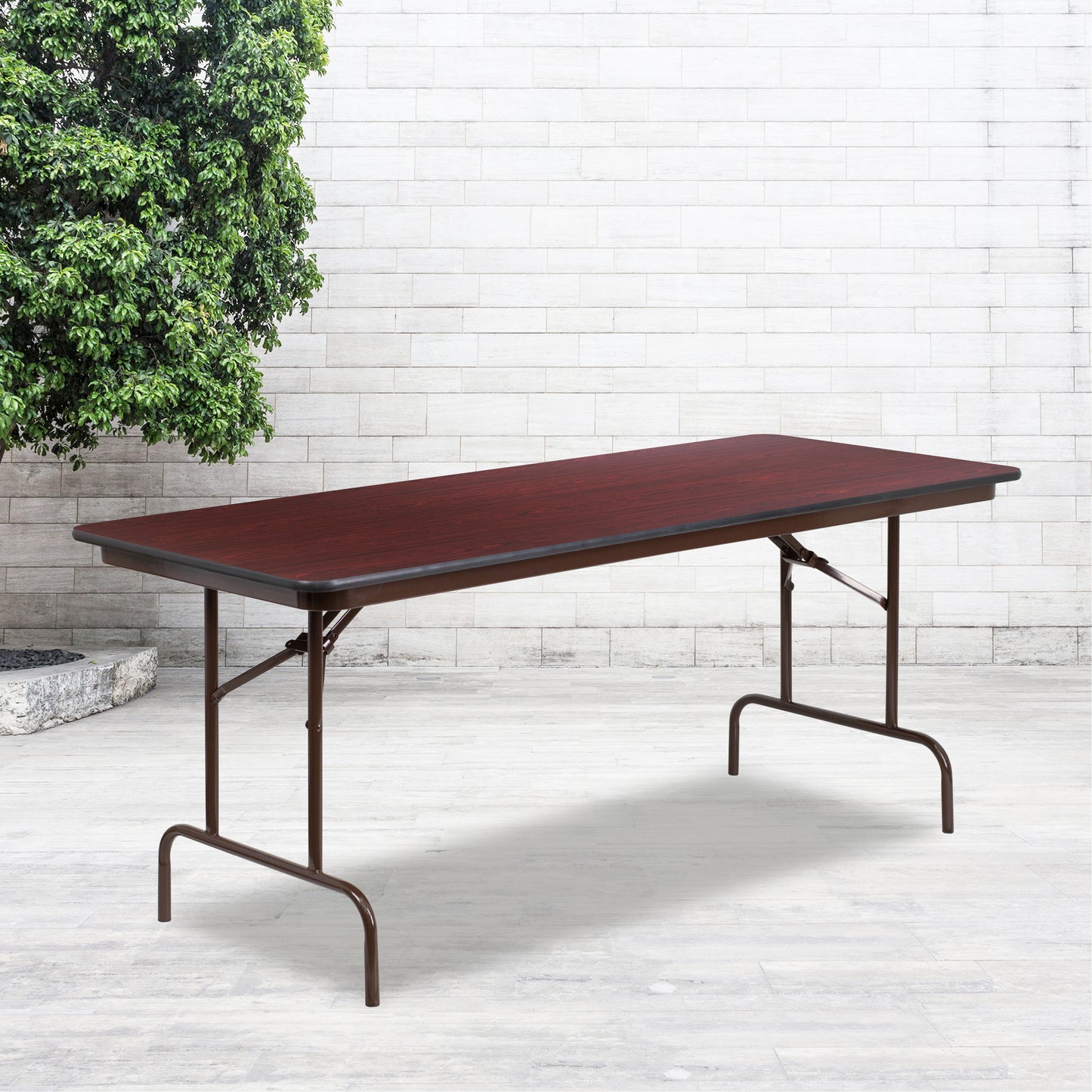 Frankie 6-Foot Mahogany Melamine Laminate Folding Banquet Table Mahogany