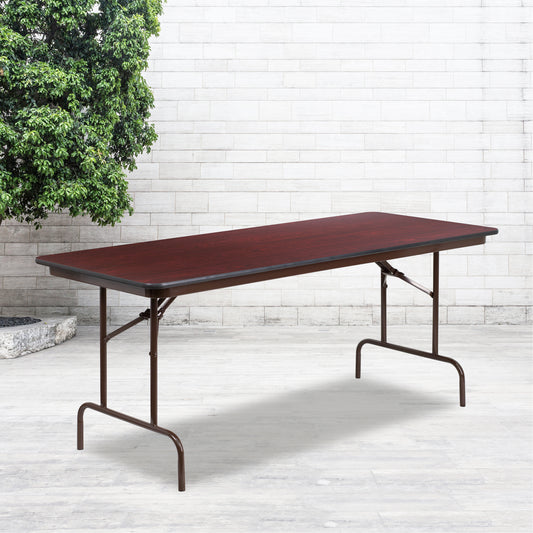 Frankie 6-Foot Mahogany Melamine Laminate Folding Banquet Table Mahogany