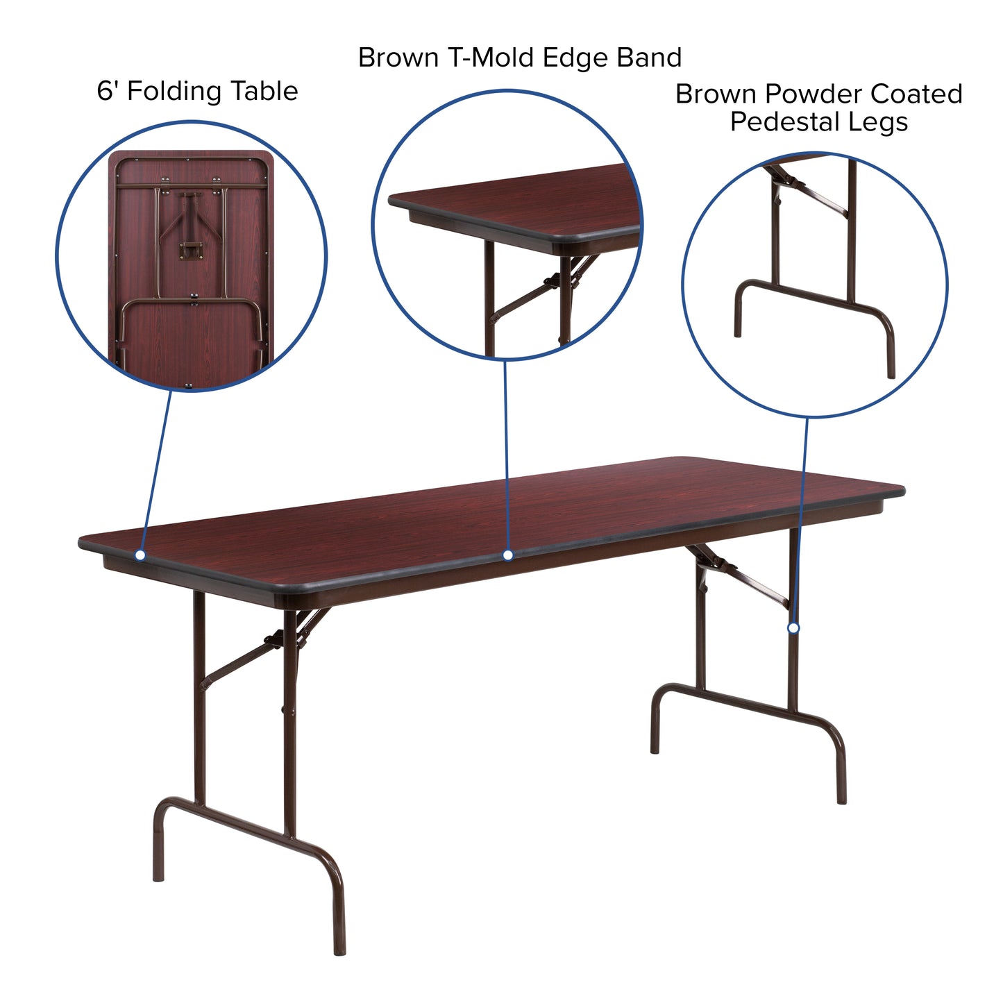 Frankie 6-Foot Mahogany Melamine Laminate Folding Banquet Table Mahogany