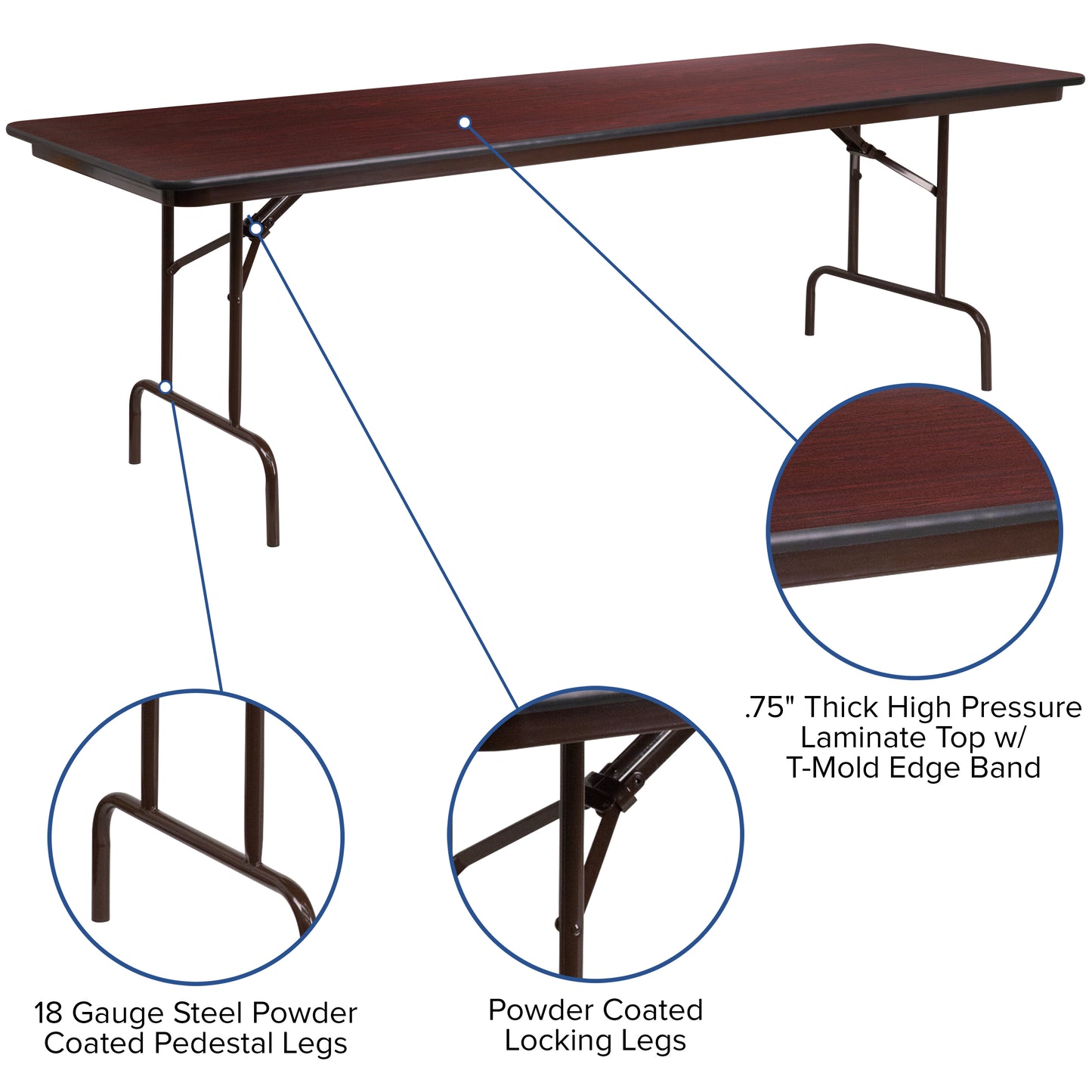 Floyd 8-Foot High Pressure Mahogany Laminate Folding Banquet Table Mahogany