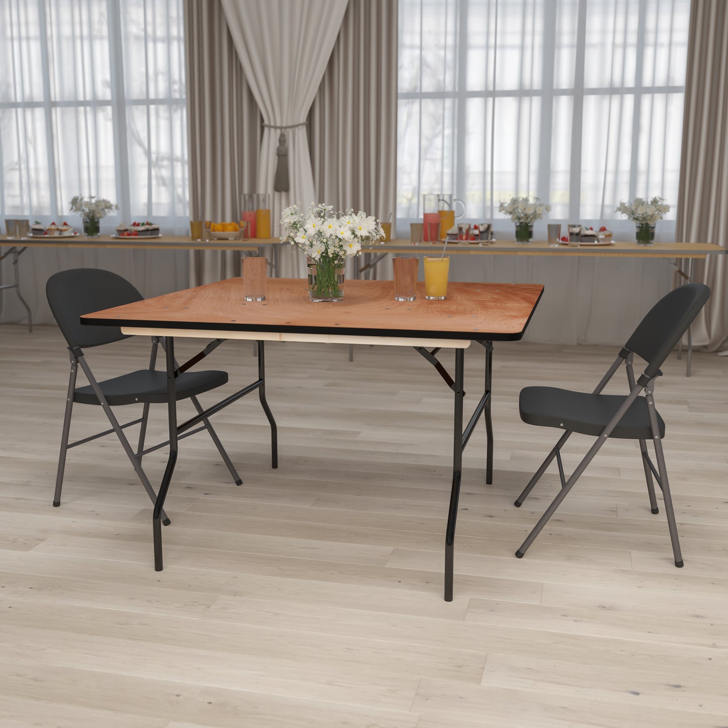 Gerry 4-Foot Square Wood Folding Banquet Table Natural
