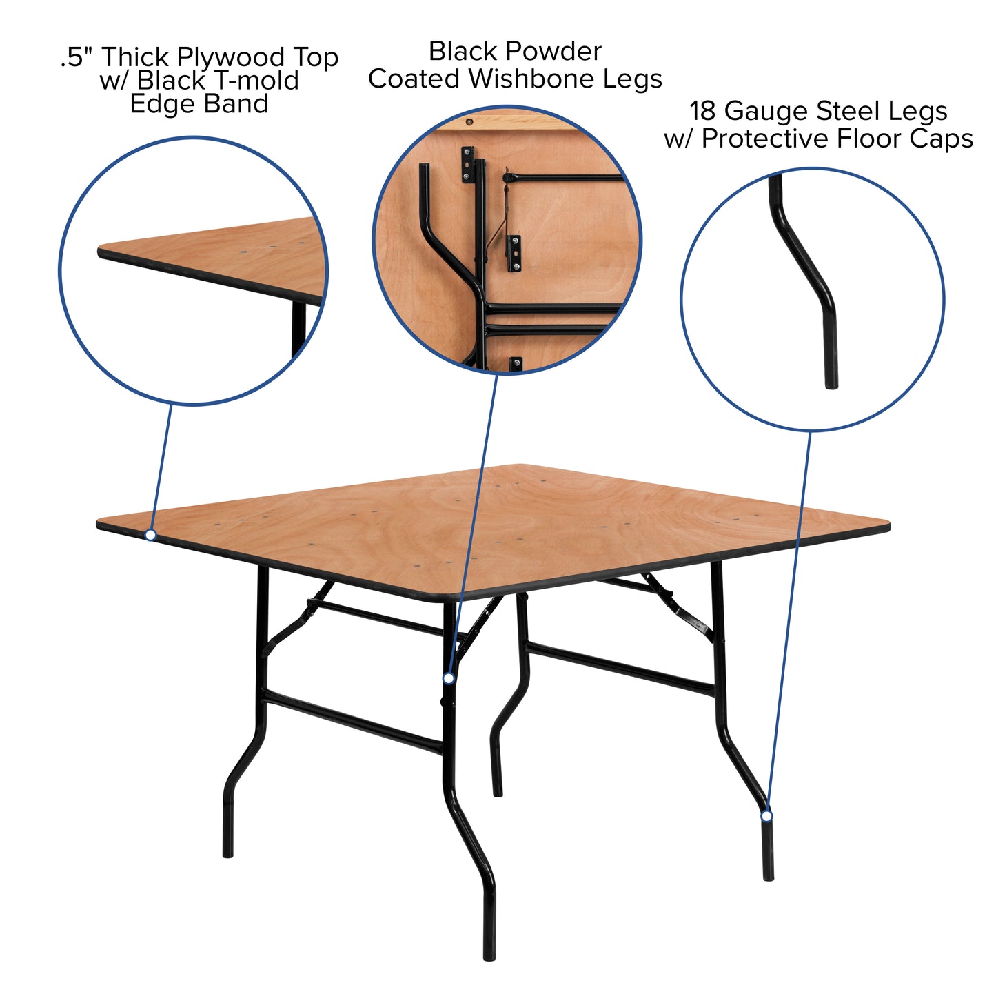 Gerry 4-Foot Square Wood Folding Banquet Table Natural
