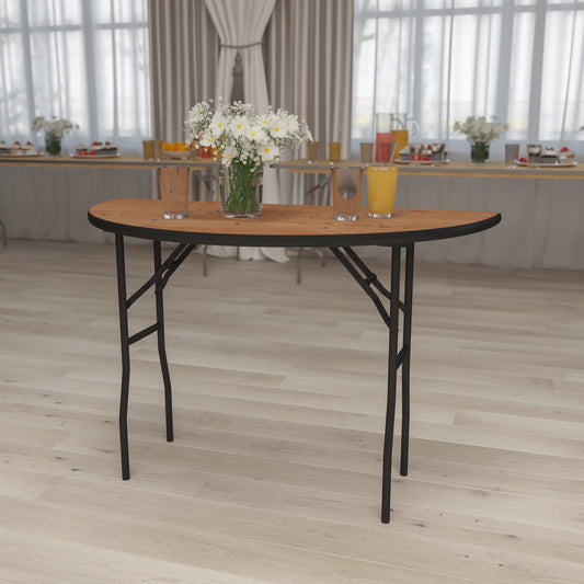 Furman 4-Foot Half-Round Wood Folding Banquet Table Natural
