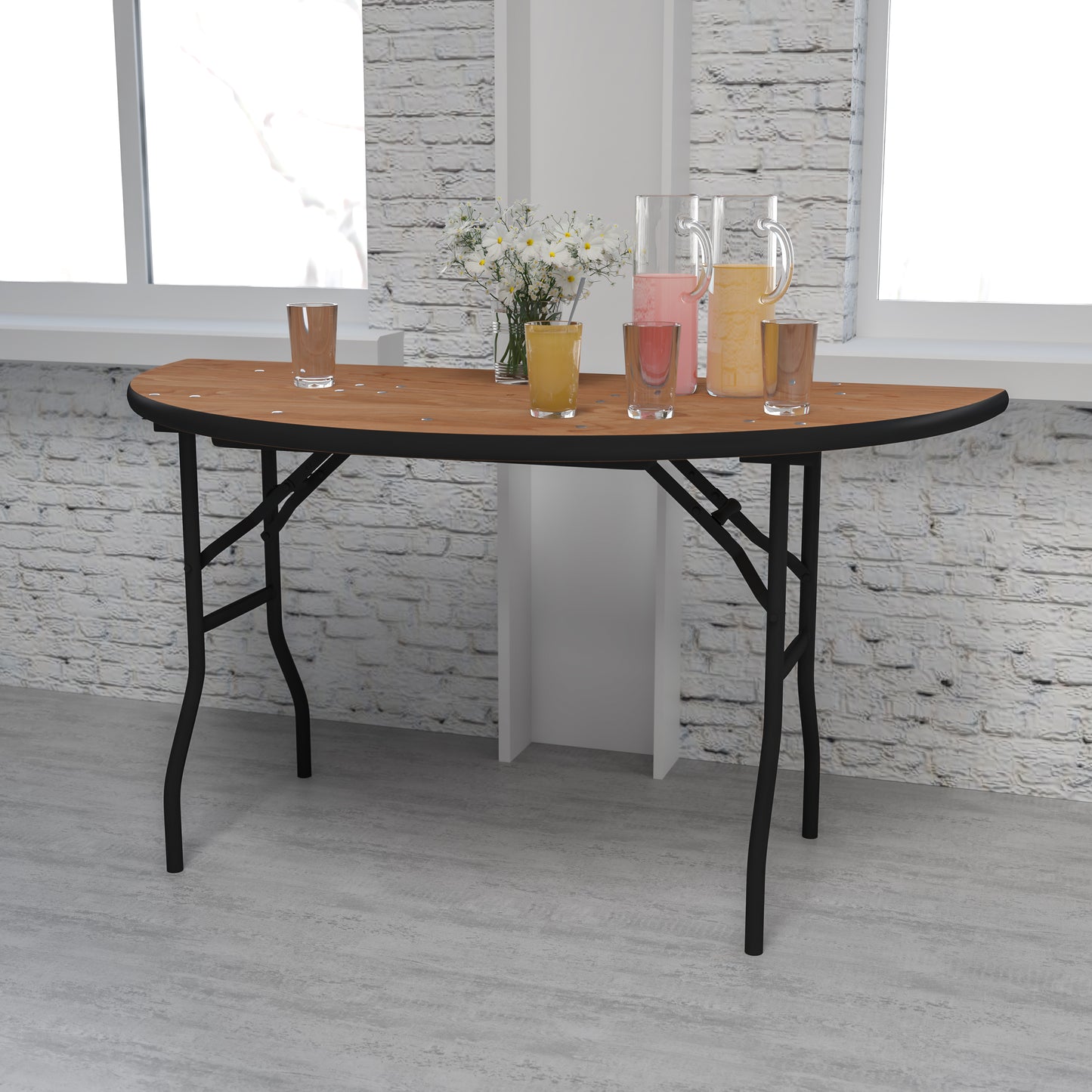 Furman 5-Foot Half-Round Wood Folding Banquet Table Natural