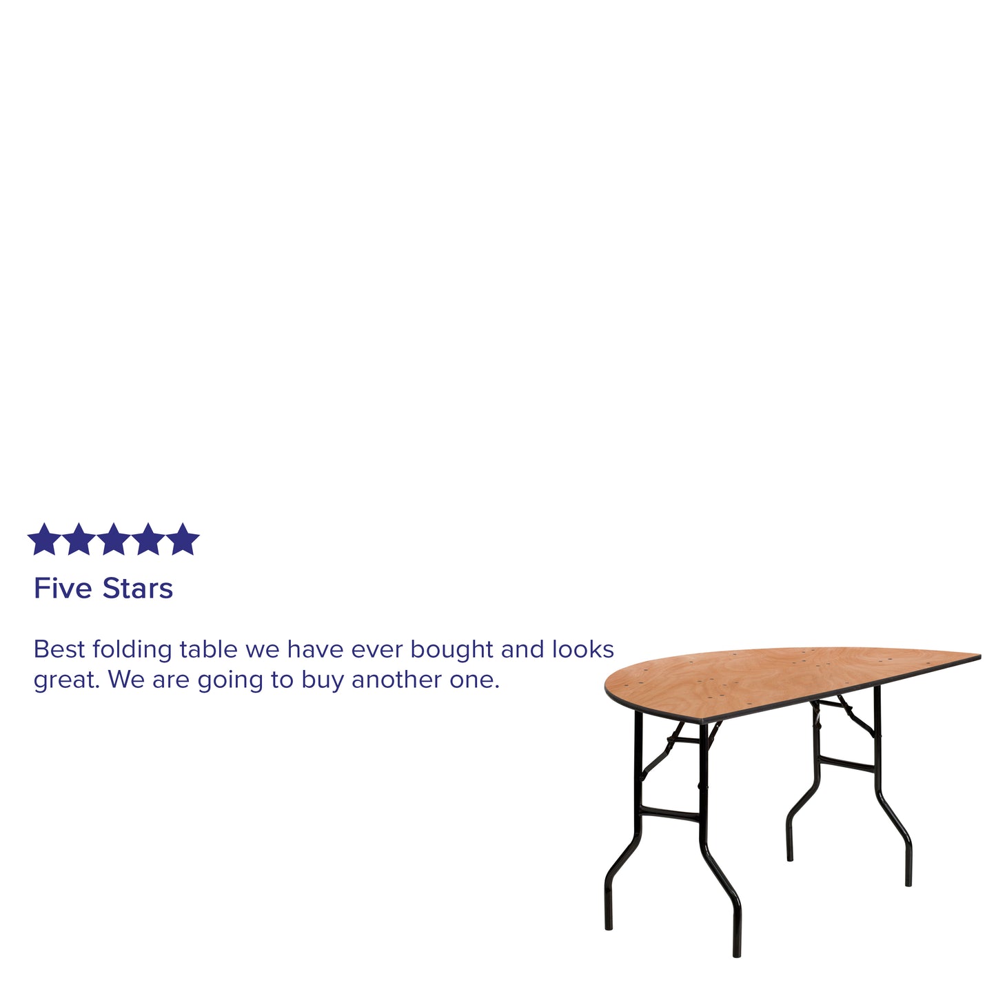 Furman 5-Foot Half-Round Wood Folding Banquet Table Natural