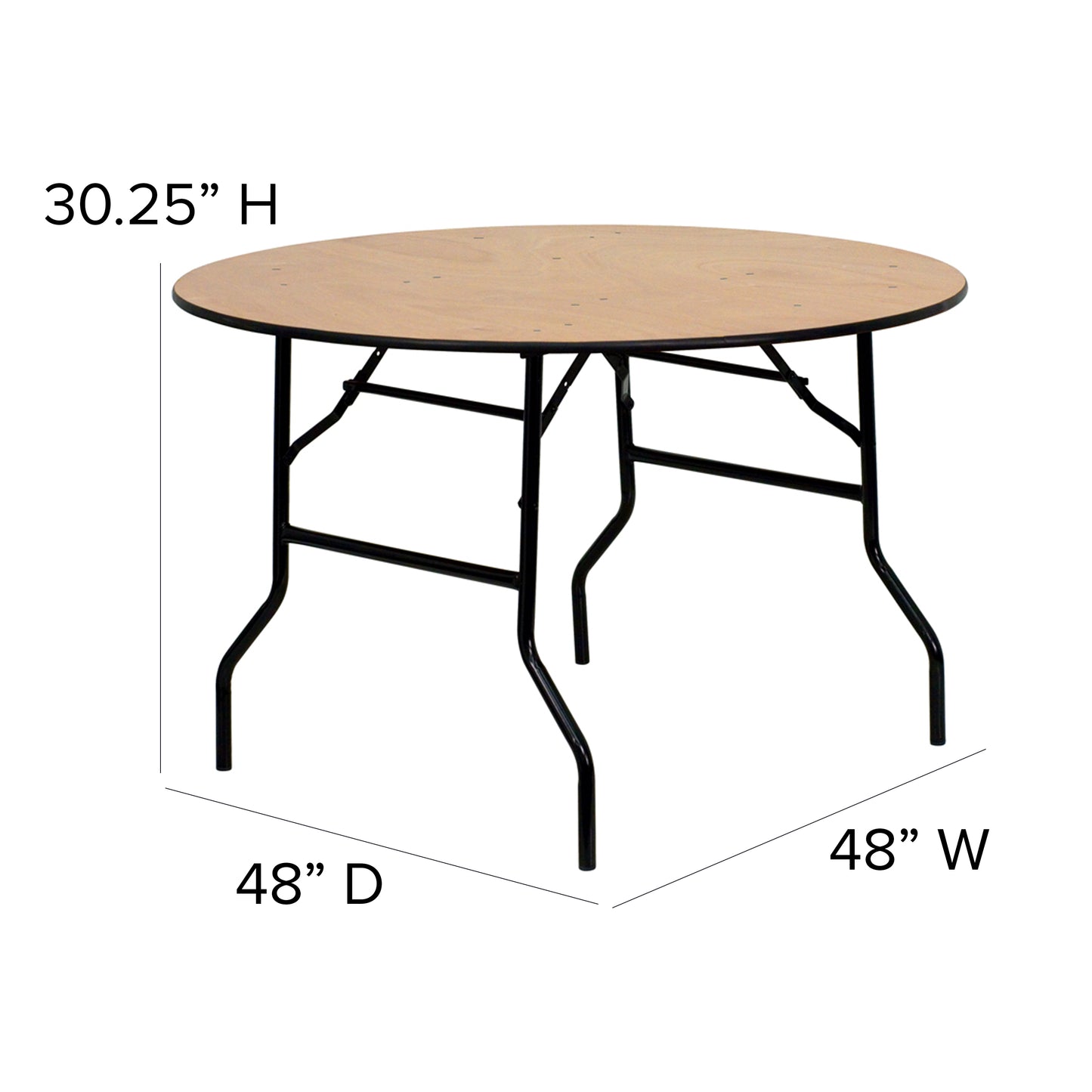 Furman 4-Foot Round Wood Folding Banquet Table with Clear Coated Finished Top Natural