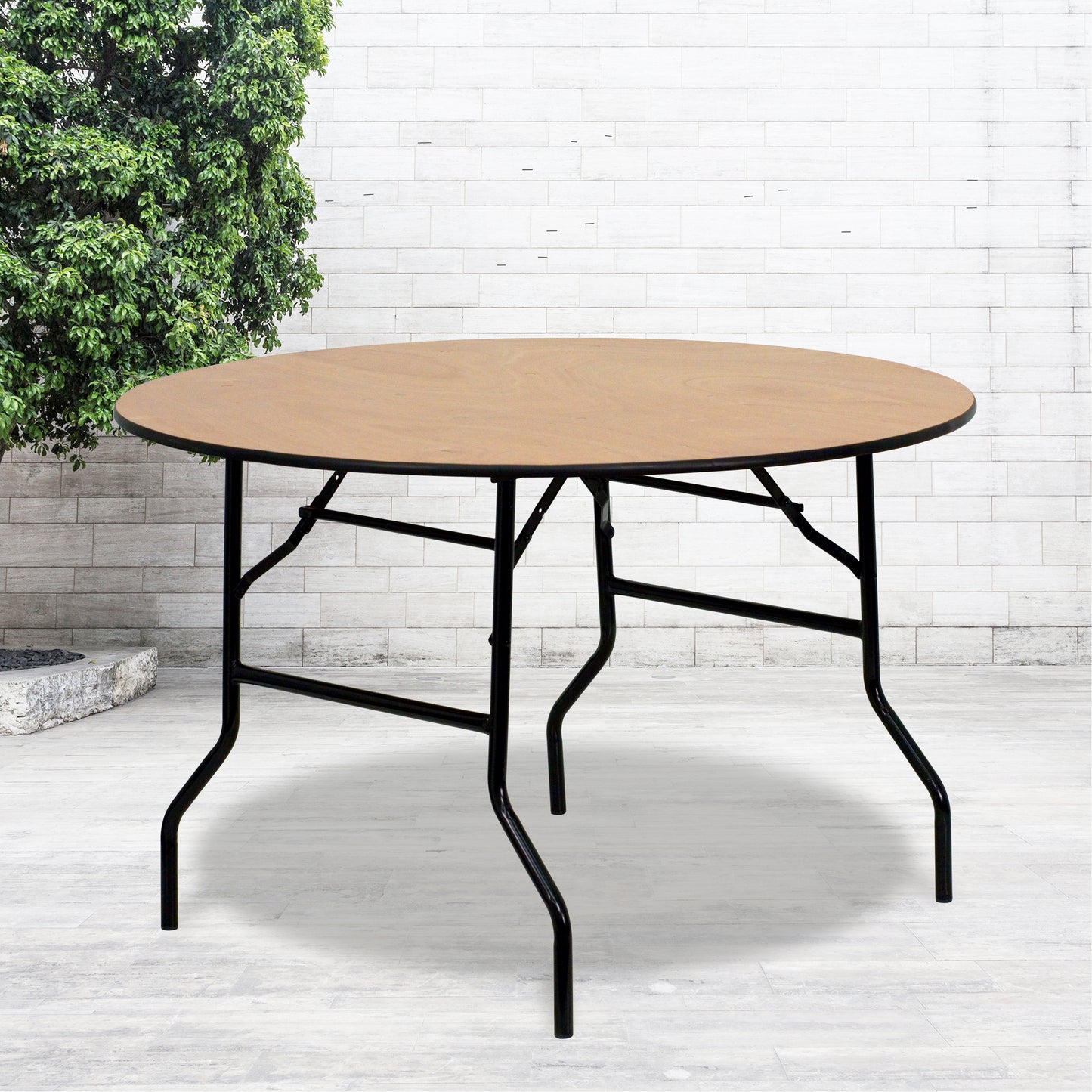 Furman 4-Foot Round Wood Folding Banquet Table with Clear Coated Finished Top Natural