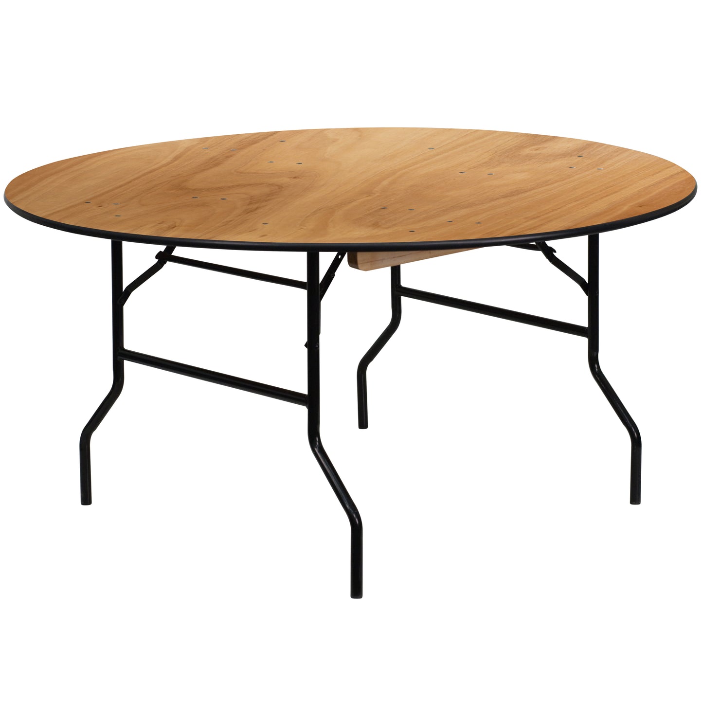 Furman 5-Foot Round Wood Folding Banquet Table with Clear Coated Finished Top Natural