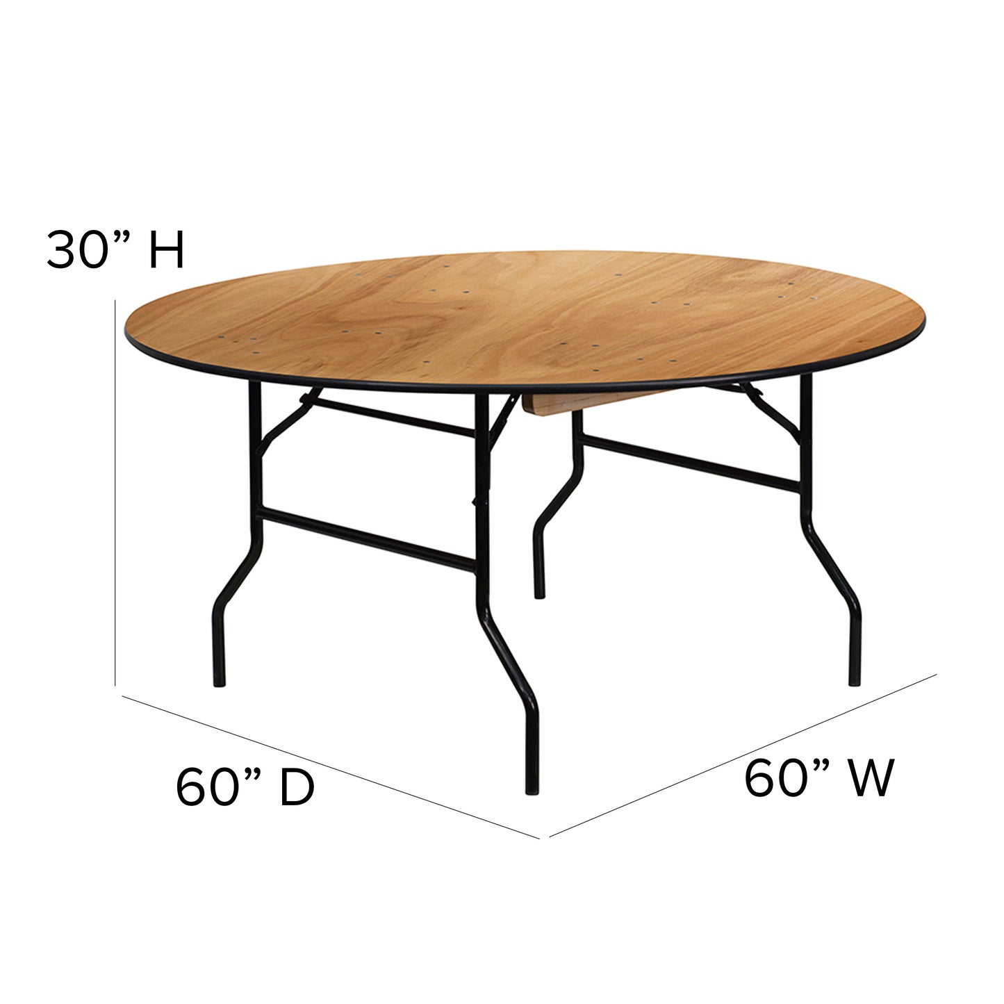 Furman 5-Foot Round Wood Folding Banquet Table with Clear Coated Finished Top Natural